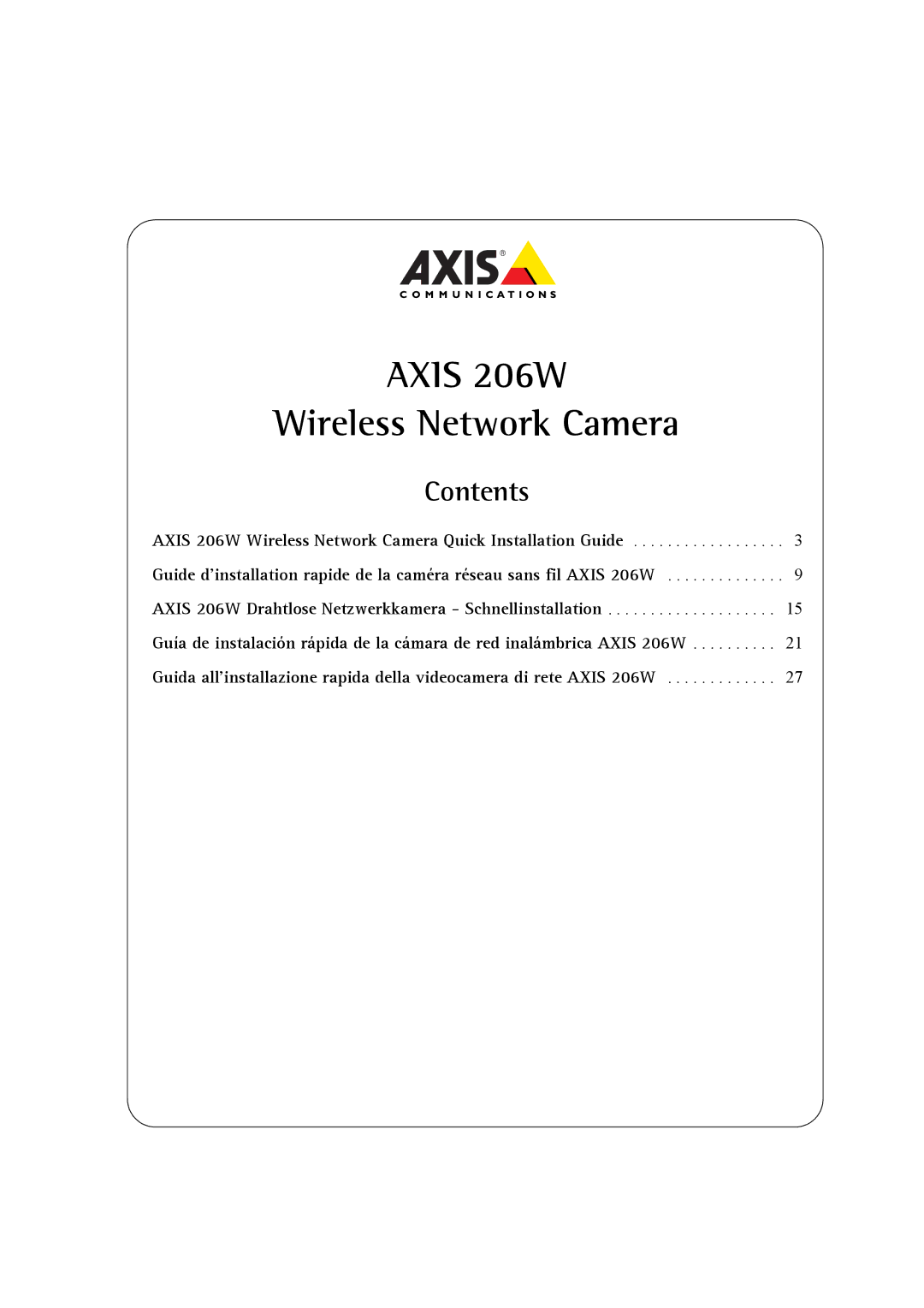 Axis Communications manual Axis 206W, Contents 