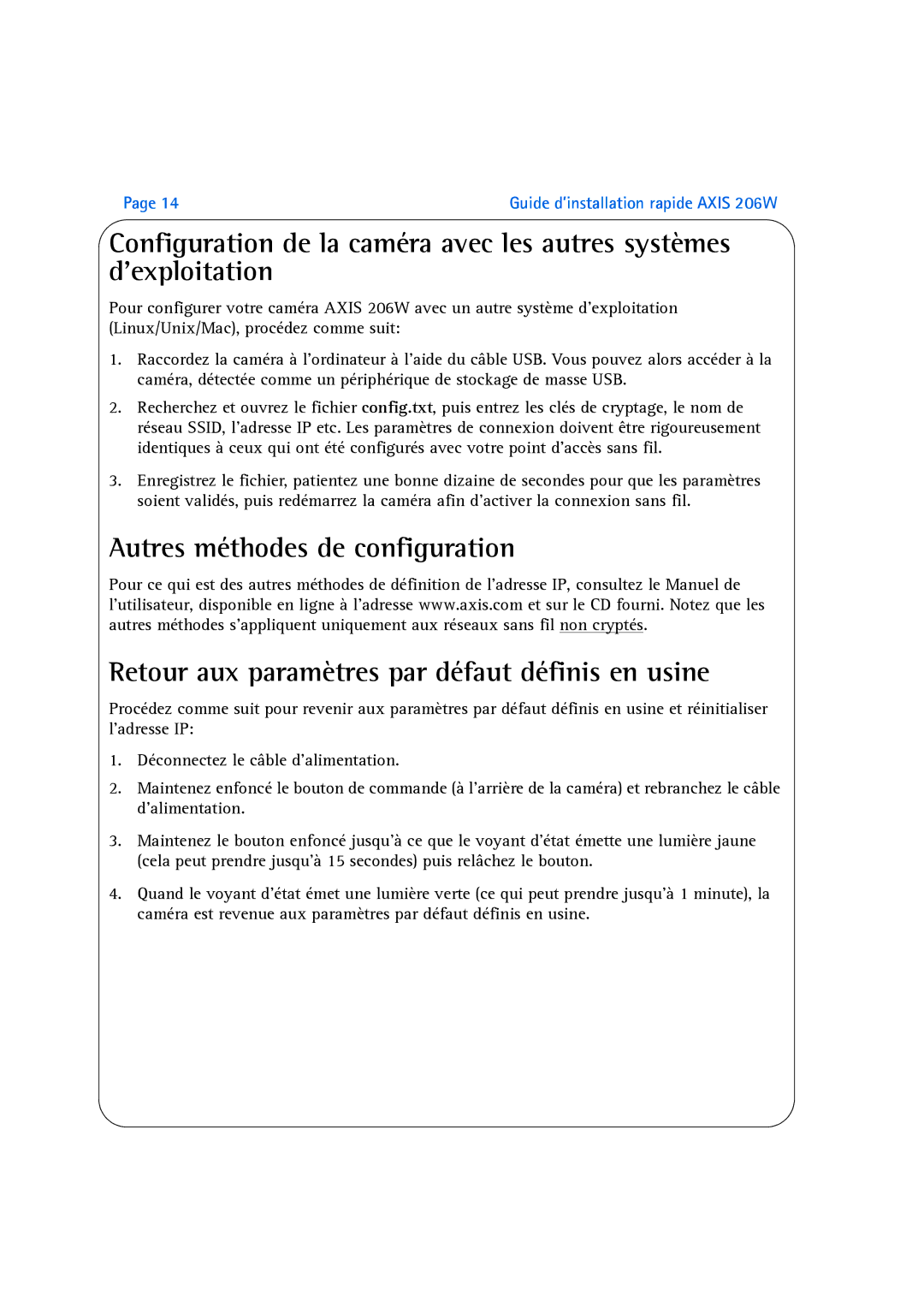 Axis Communications manual Guide d’installation rapide Axis 206W 