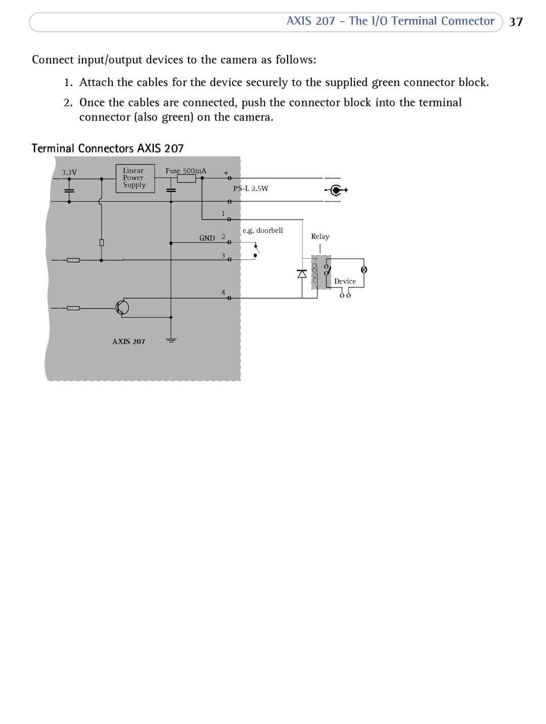 Axis Communications 207 user manual Terminal Connectors Axis 