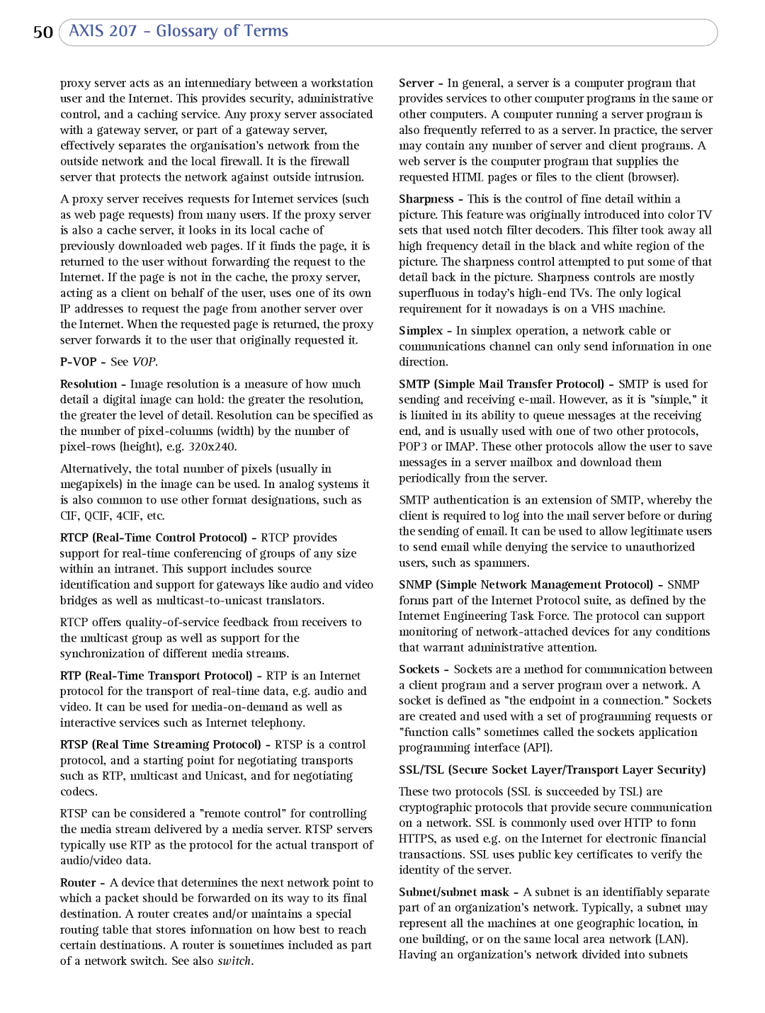 Axis Communications 207 user manual SSL/TSL Secure Socket Layer/Transport Layer Security 