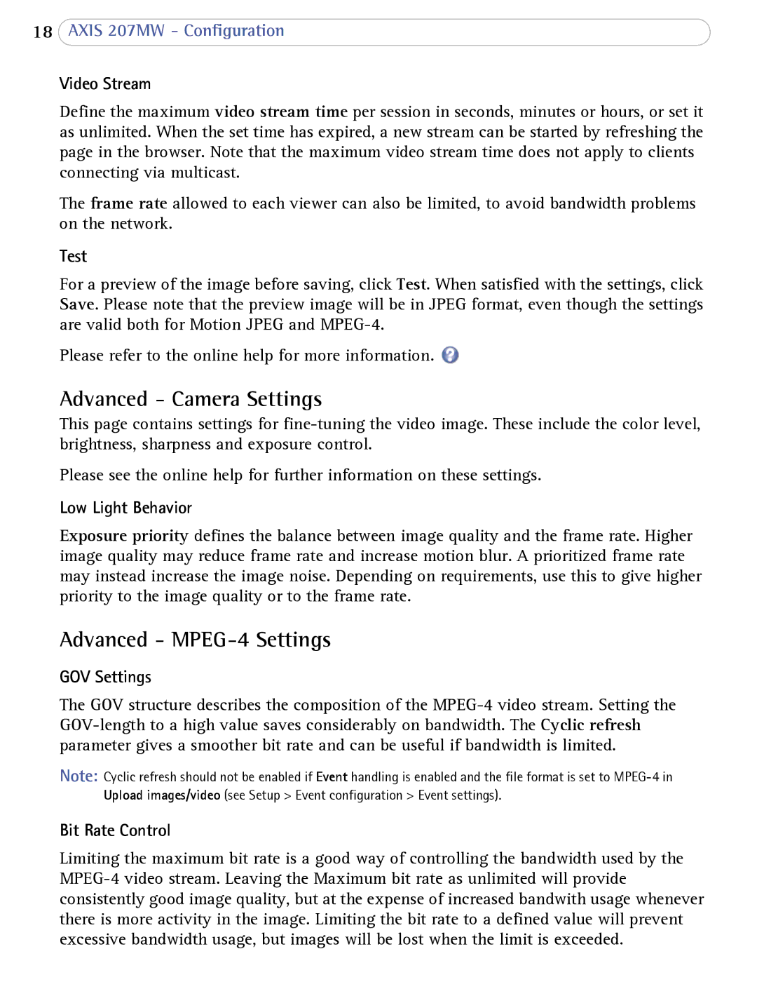 Axis Communications 207MW user manual Advanced Camera Settings, Advanced MPEG-4 Settings 