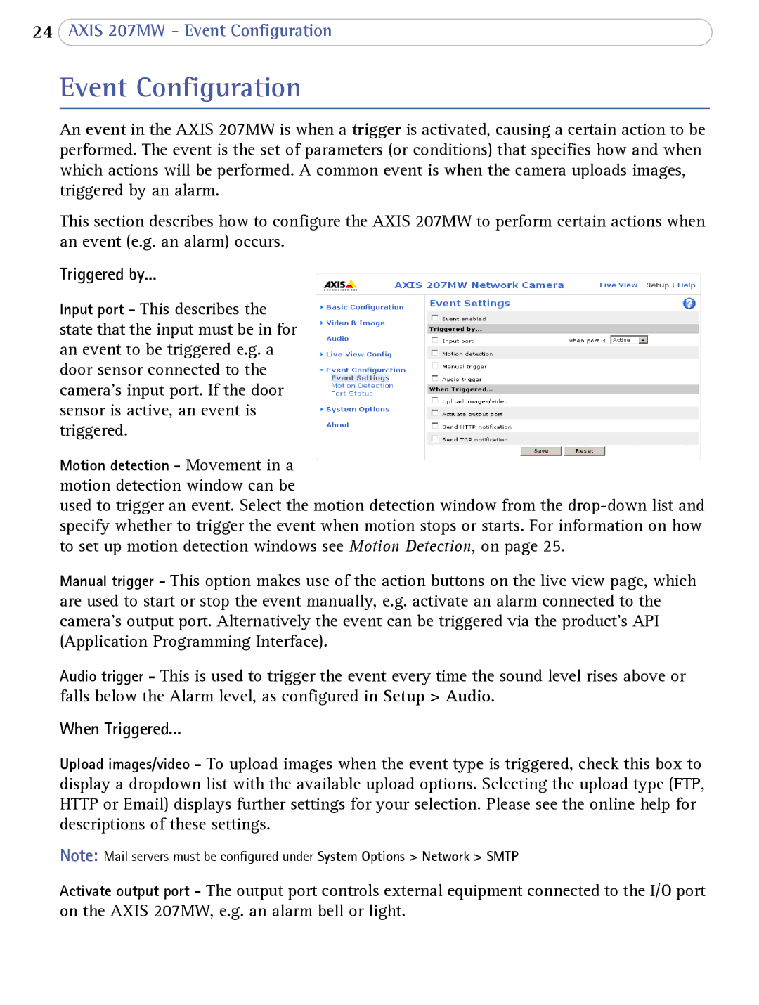 Axis Communications 207MW user manual Event Configuration, Triggered by, When Triggered 