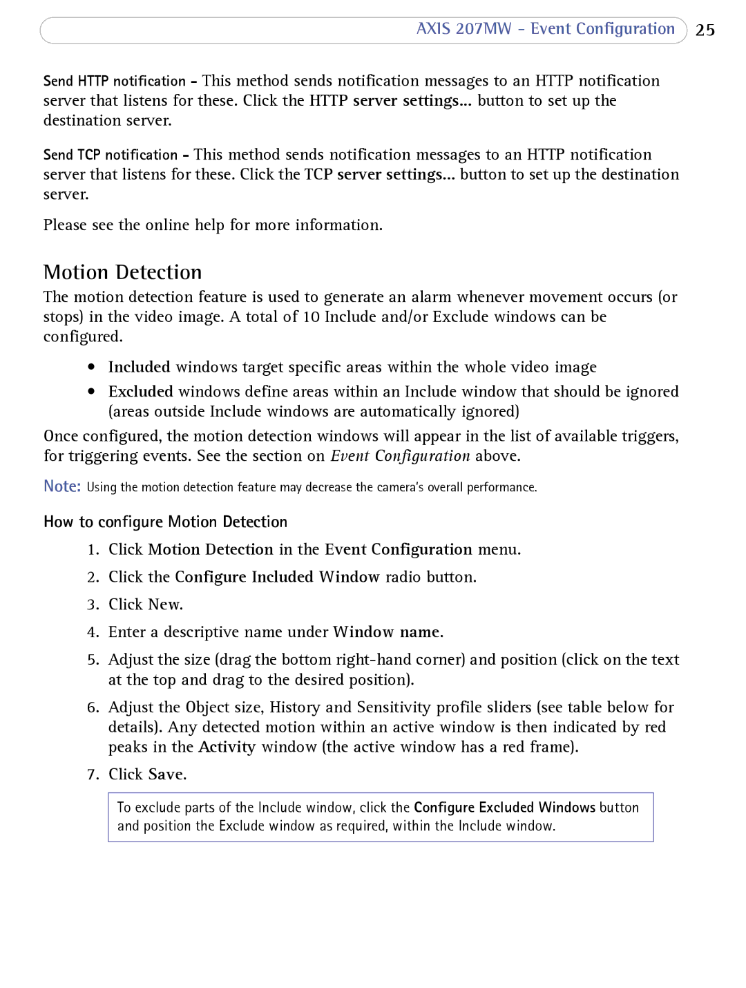 Axis Communications 207MW user manual Motion Detection 