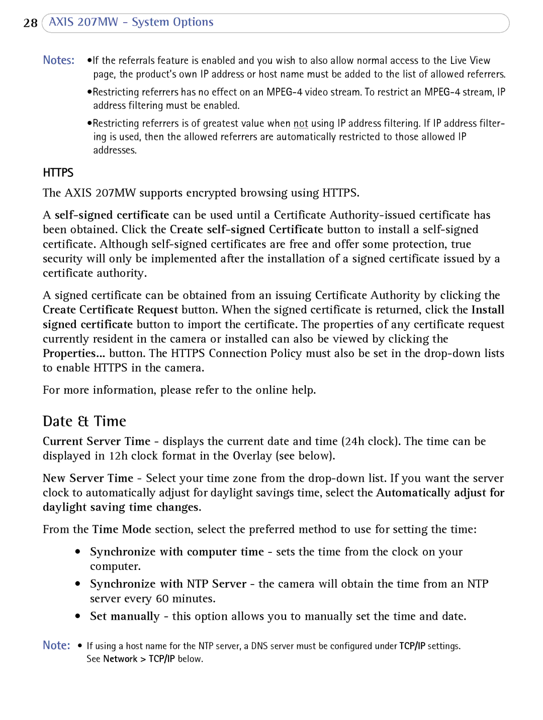 Axis Communications 207MW user manual Date & Time, Https 