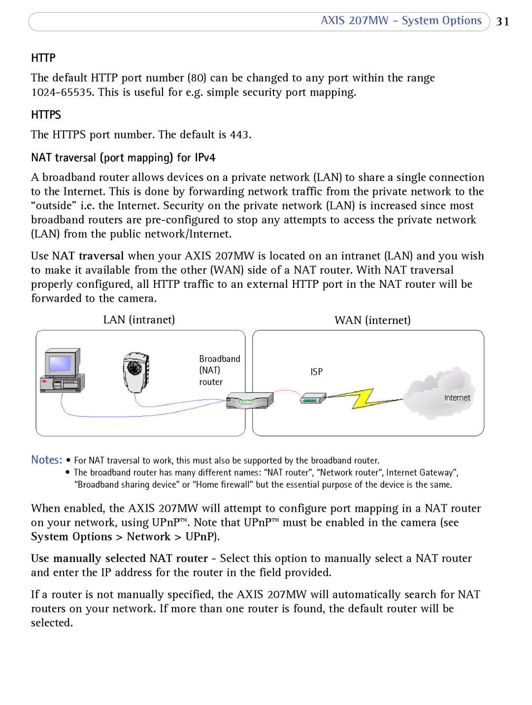 Axis Communications 207MW user manual Http, NAT traversal port mapping for IPv4 