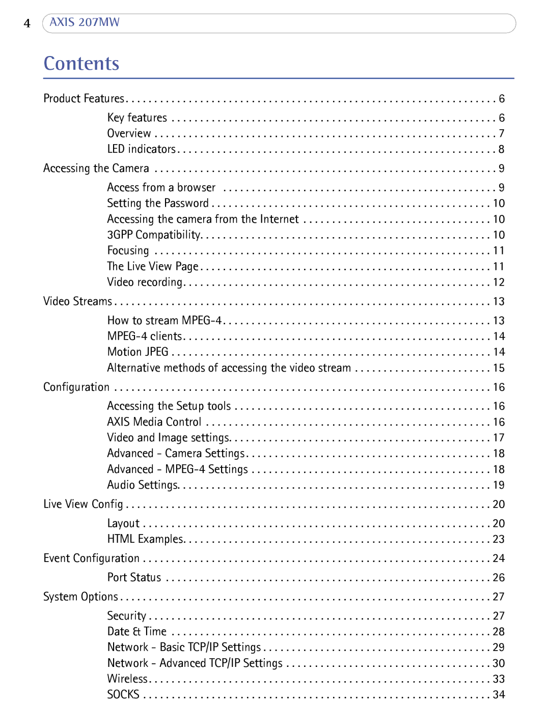 Axis Communications 207MW user manual Contents 