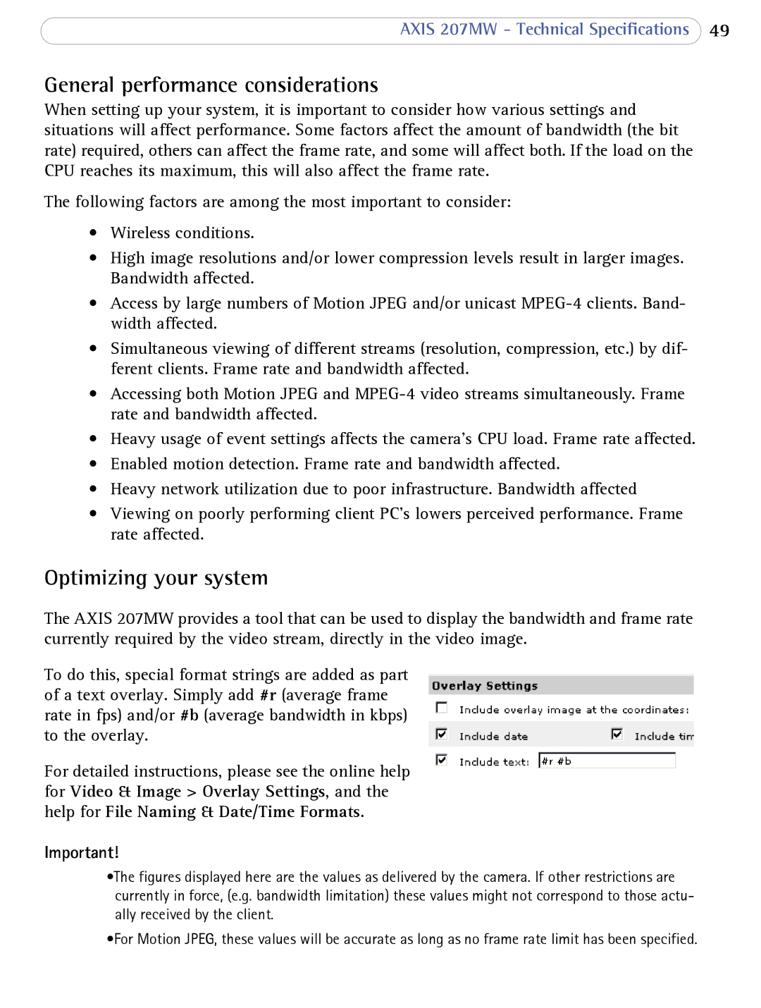 Axis Communications 207MW user manual General performance considerations, Optimizing your system 