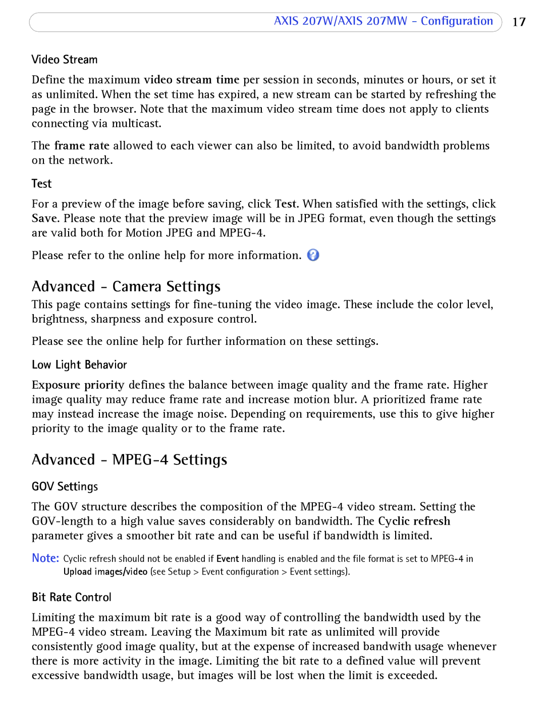 Axis Communications 207W user manual Advanced Camera Settings, Advanced MPEG-4 Settings 