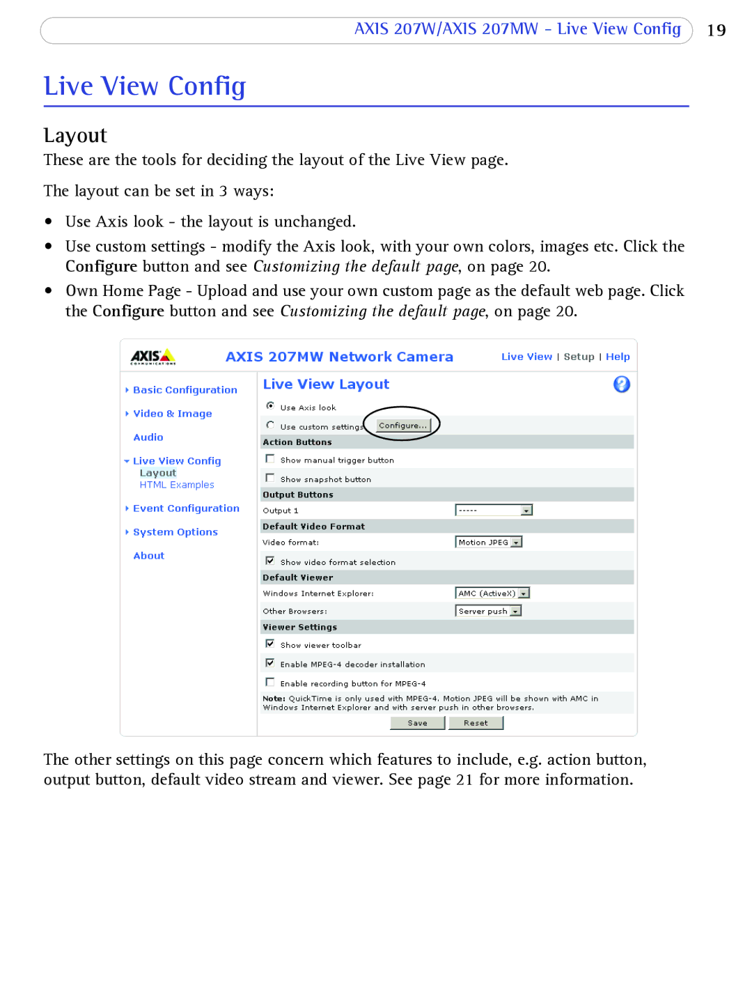 Axis Communications 207W user manual Live View Config, Layout 