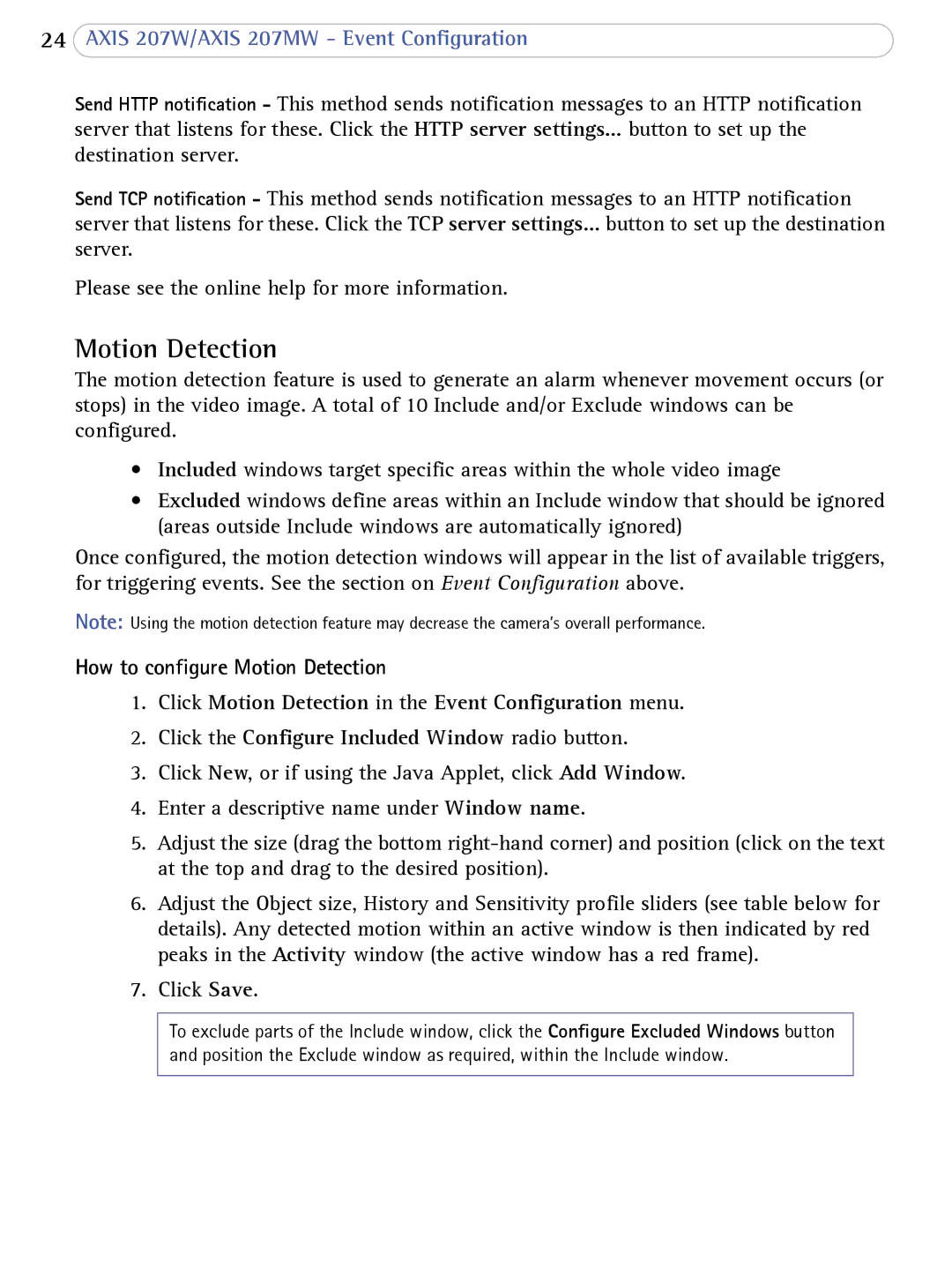 Axis Communications 207W user manual Motion Detection 