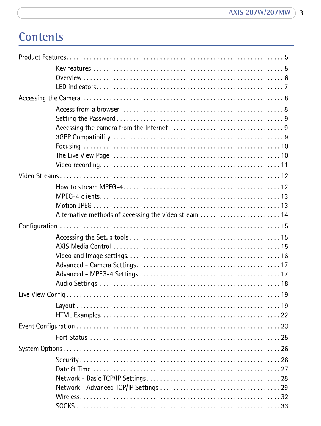 Axis Communications 207W user manual Contents 