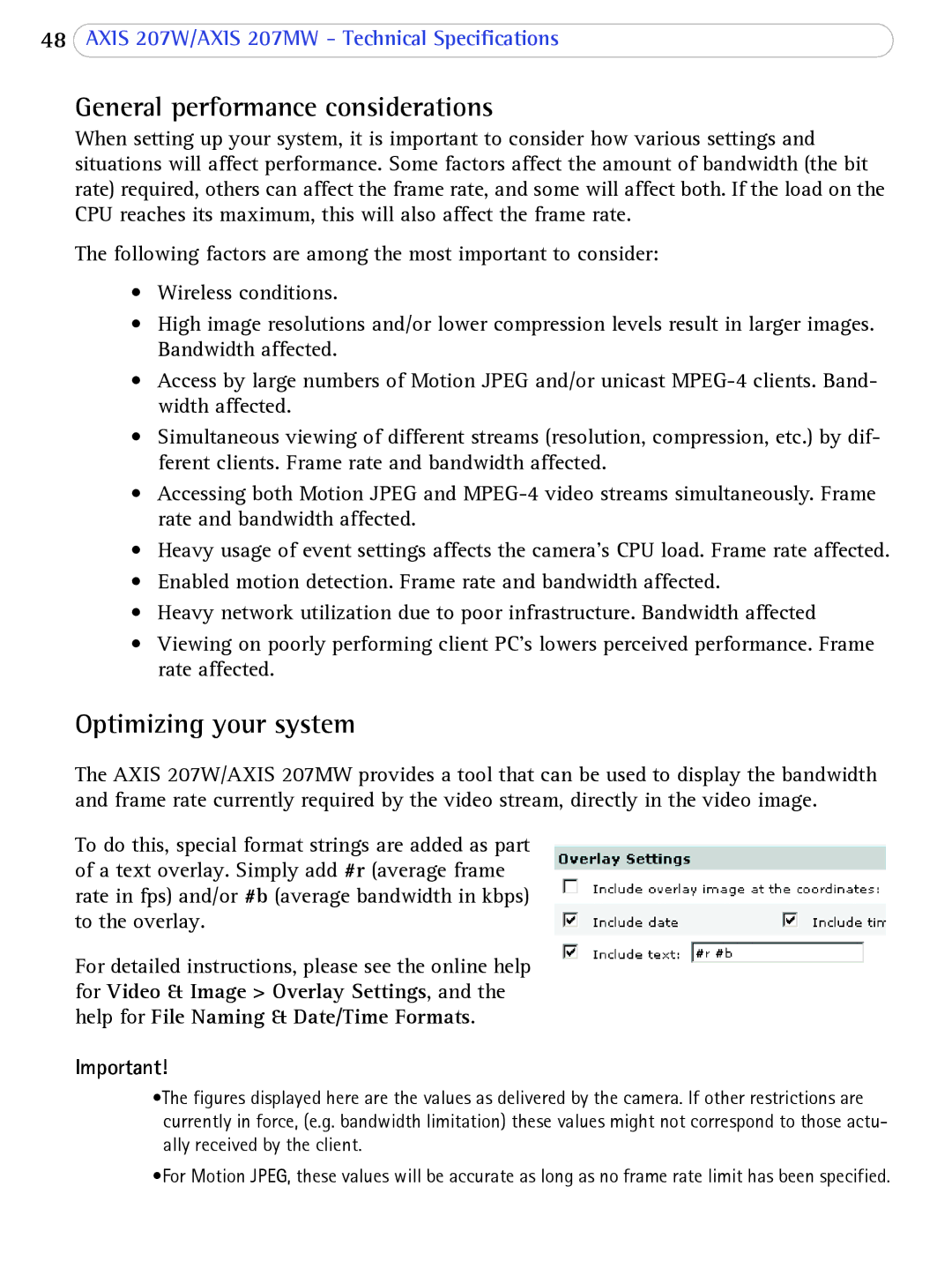 Axis Communications 207W user manual General performance considerations, Optimizing your system 