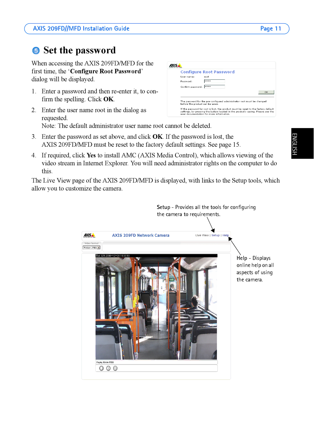 Axis Communications 209MFD, 209FD manual Set the password 