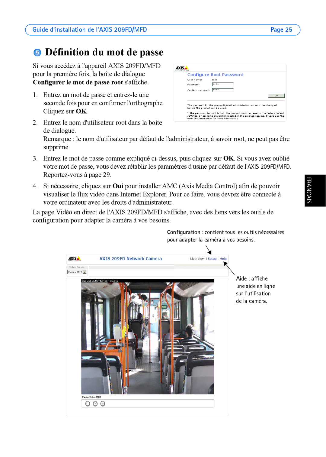 Axis Communications 209MFD, 209FD manual Définition du mot de passe 