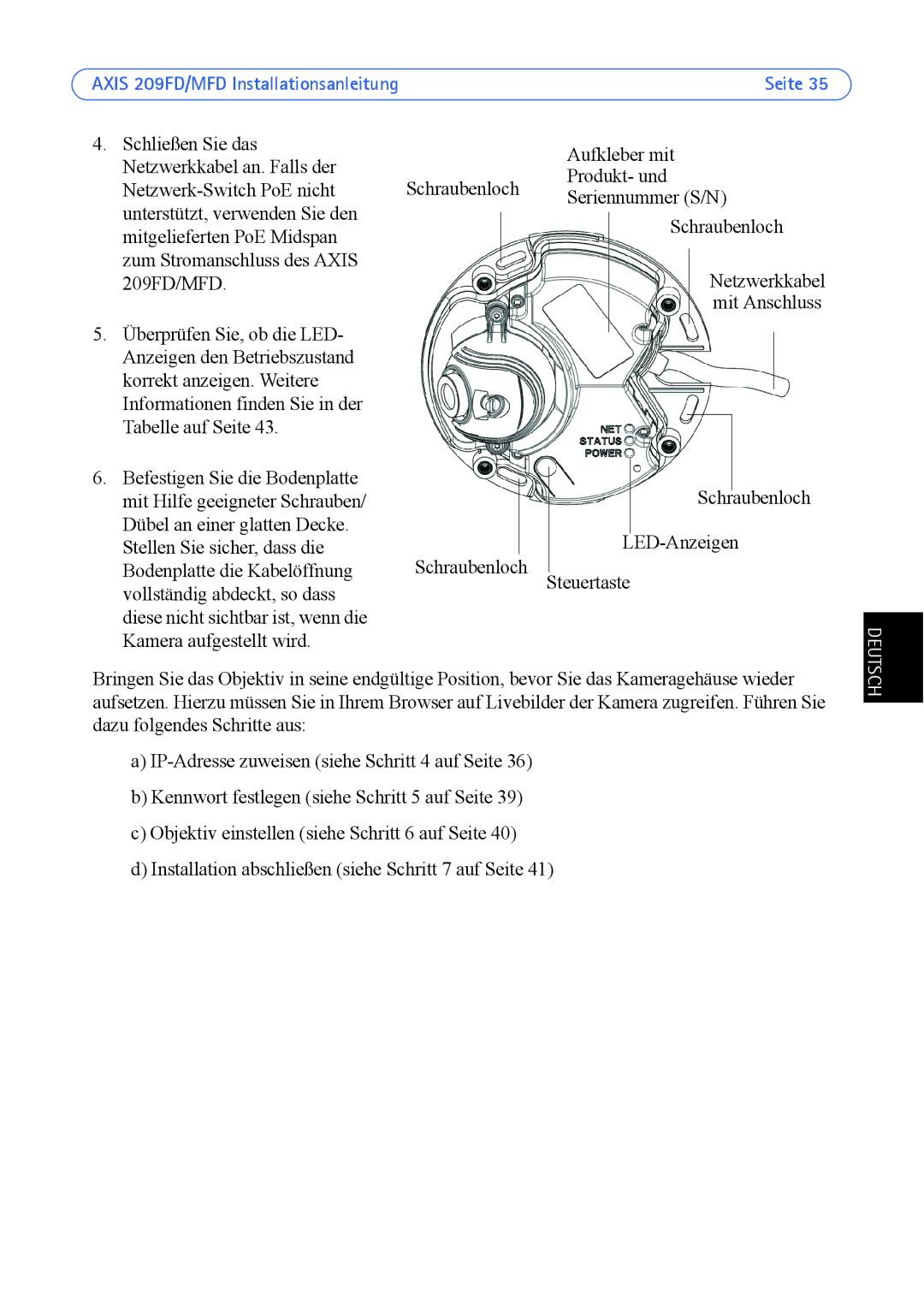 Axis Communications 209MFD, 209FD manual Deutsch 