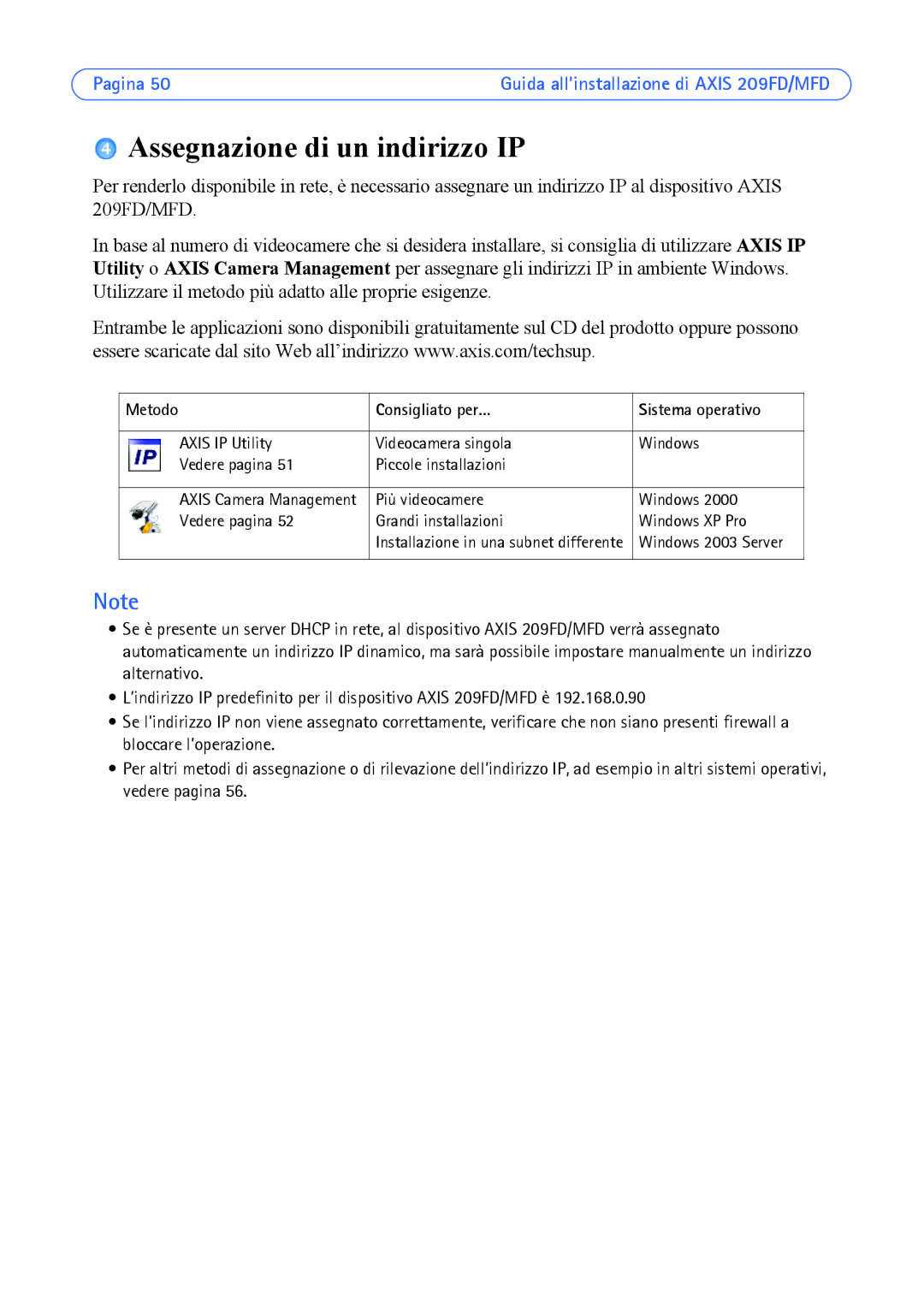 Axis Communications 209FD, 209MFD manual Assegnazione di un indirizzo IP, Metodo Consigliato per… Sistema operativo 