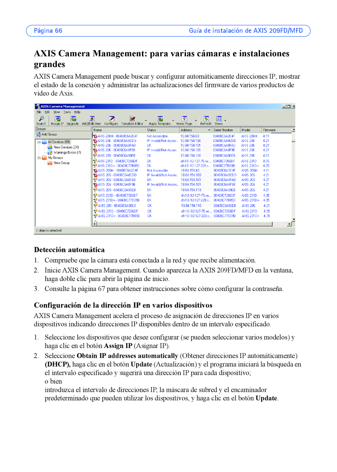 Axis Communications 209FD, 209MFD manual Configuración de la dirección IP en varios dispositivos 