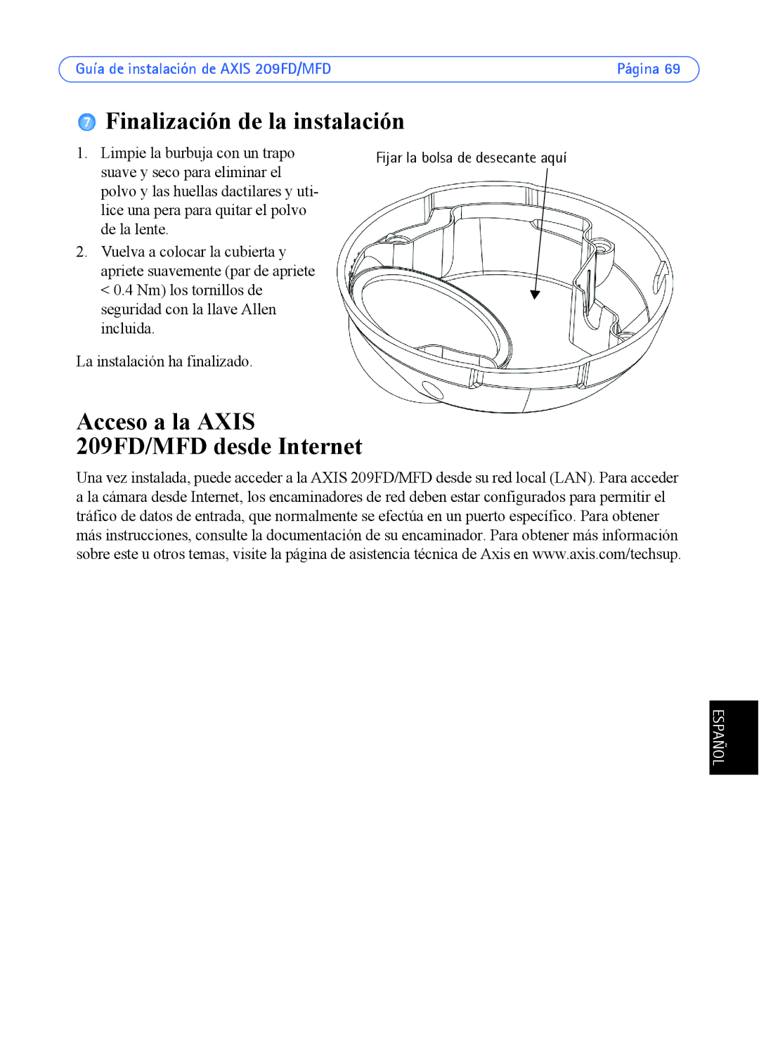 Axis Communications 209MFD, 209FD manual Finalización de la instalación 