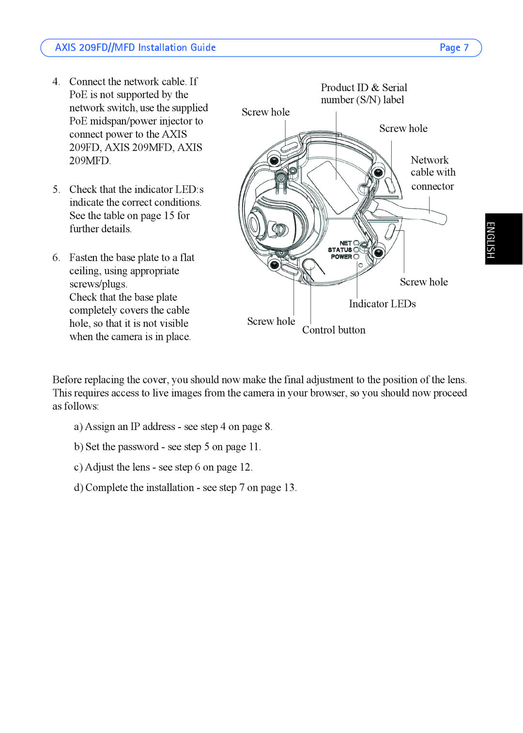 Axis Communications 209MFD manual Axis 209FD//MFD Installation Guide 