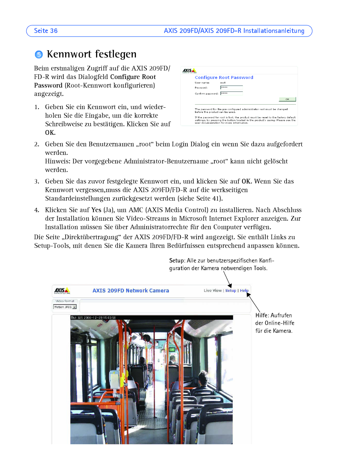 Axis Communications 209FD/FD-R manual Kennwort festlegen 