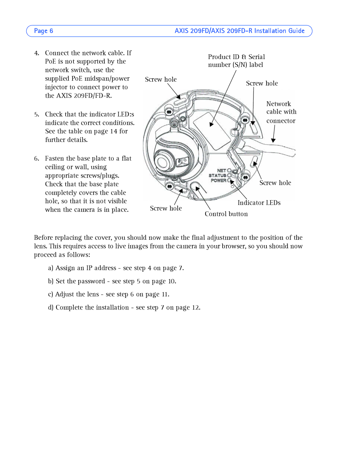 Axis Communications 209FD/FD-R manual Screw hole 