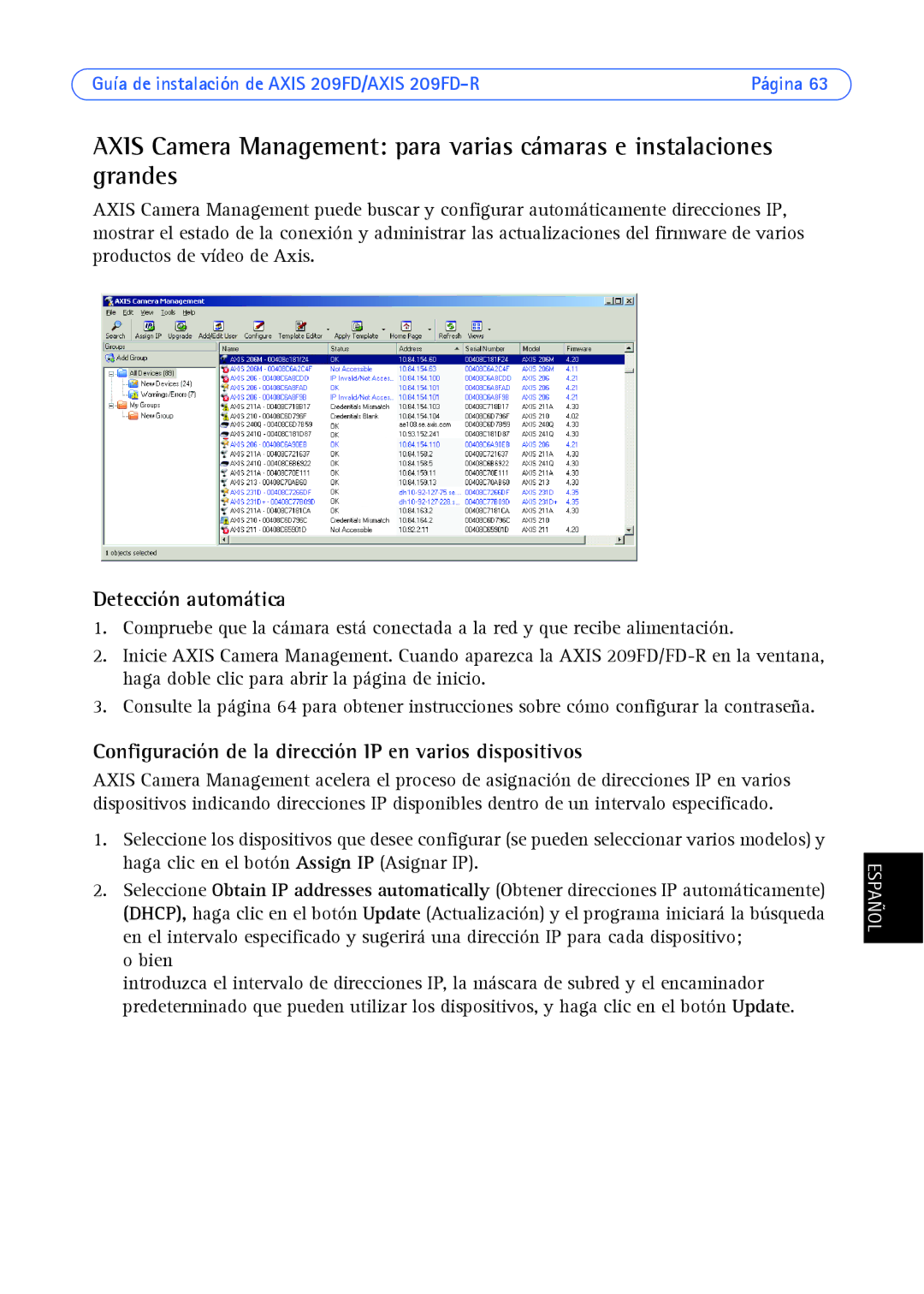 Axis Communications 209FD/FD-R manual Configuración de la dirección IP en varios dispositivos 