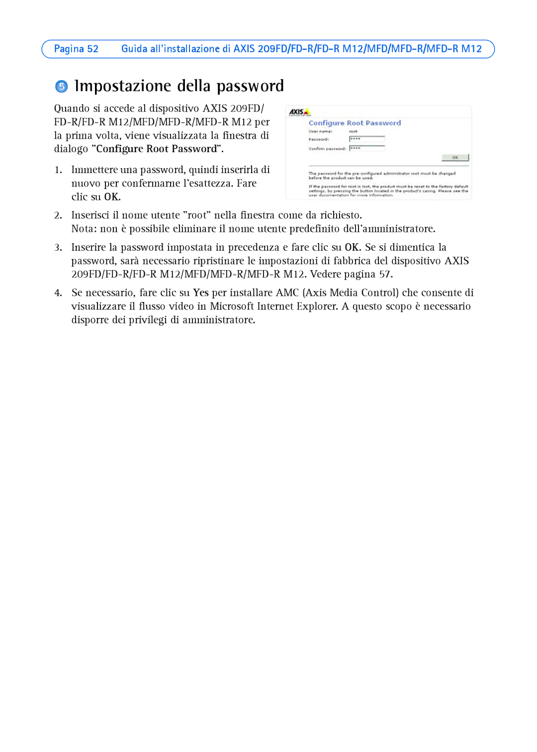 Axis Communications 209 MFD-R M12, 209MFD, 209FD-R, 209 FD-R M12 manual Impostazione della password 