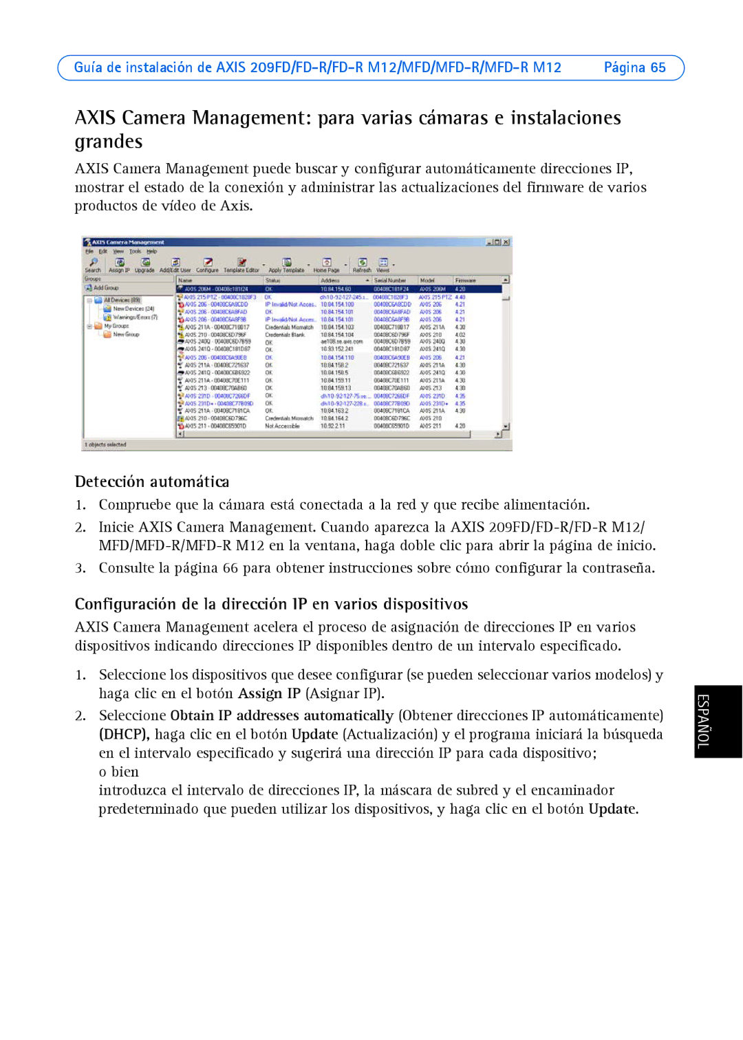 Axis Communications 209MFD, 209FD-R, 209 MFD-R M12 manual Configuración de la dirección IP en varios dispositivos, Bien 