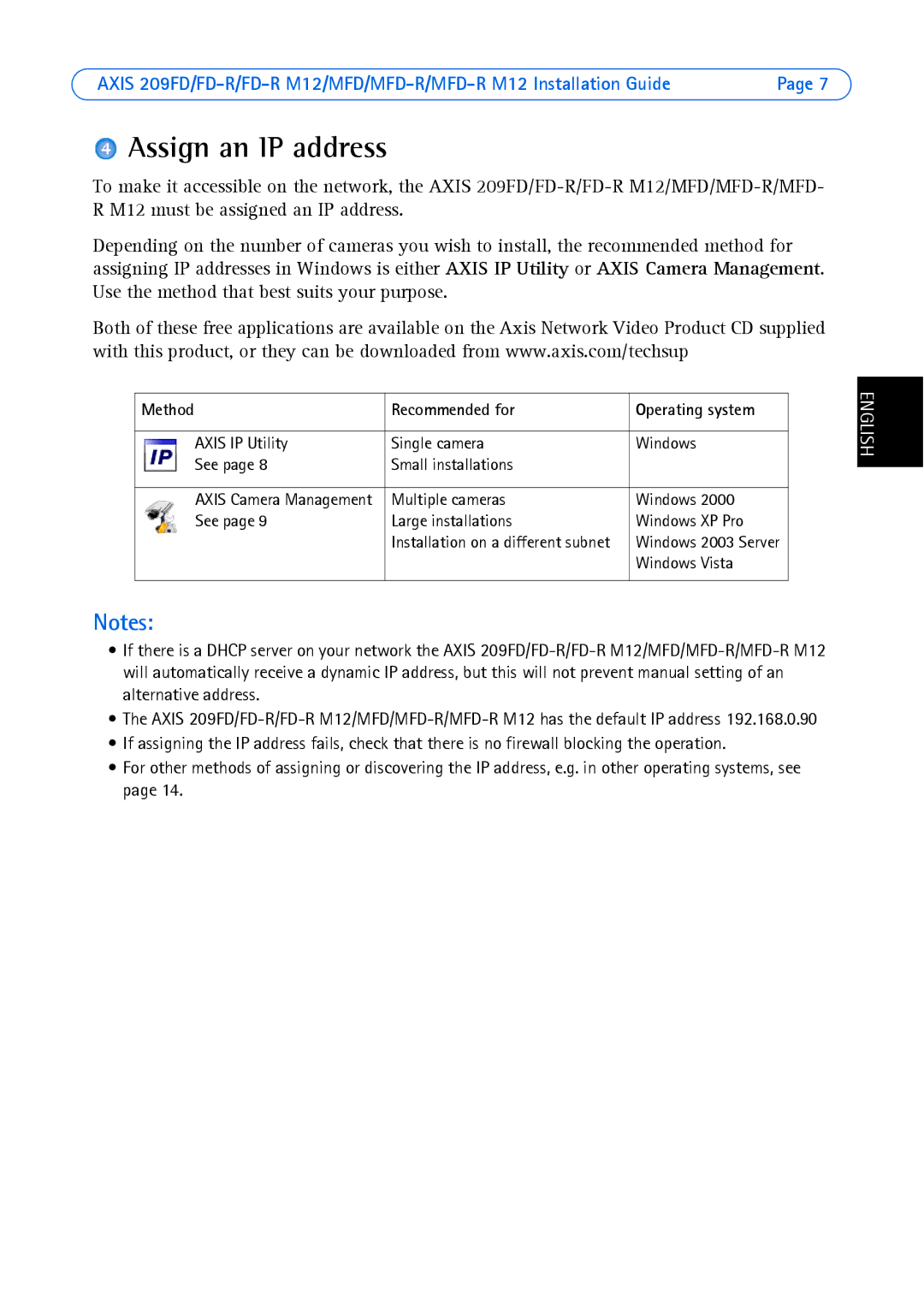 Axis Communications 209 MFD-R M12, 209MFD, 209FD-R, 209 FD-R M12 manual Assign an IP address, Method Recommended for 