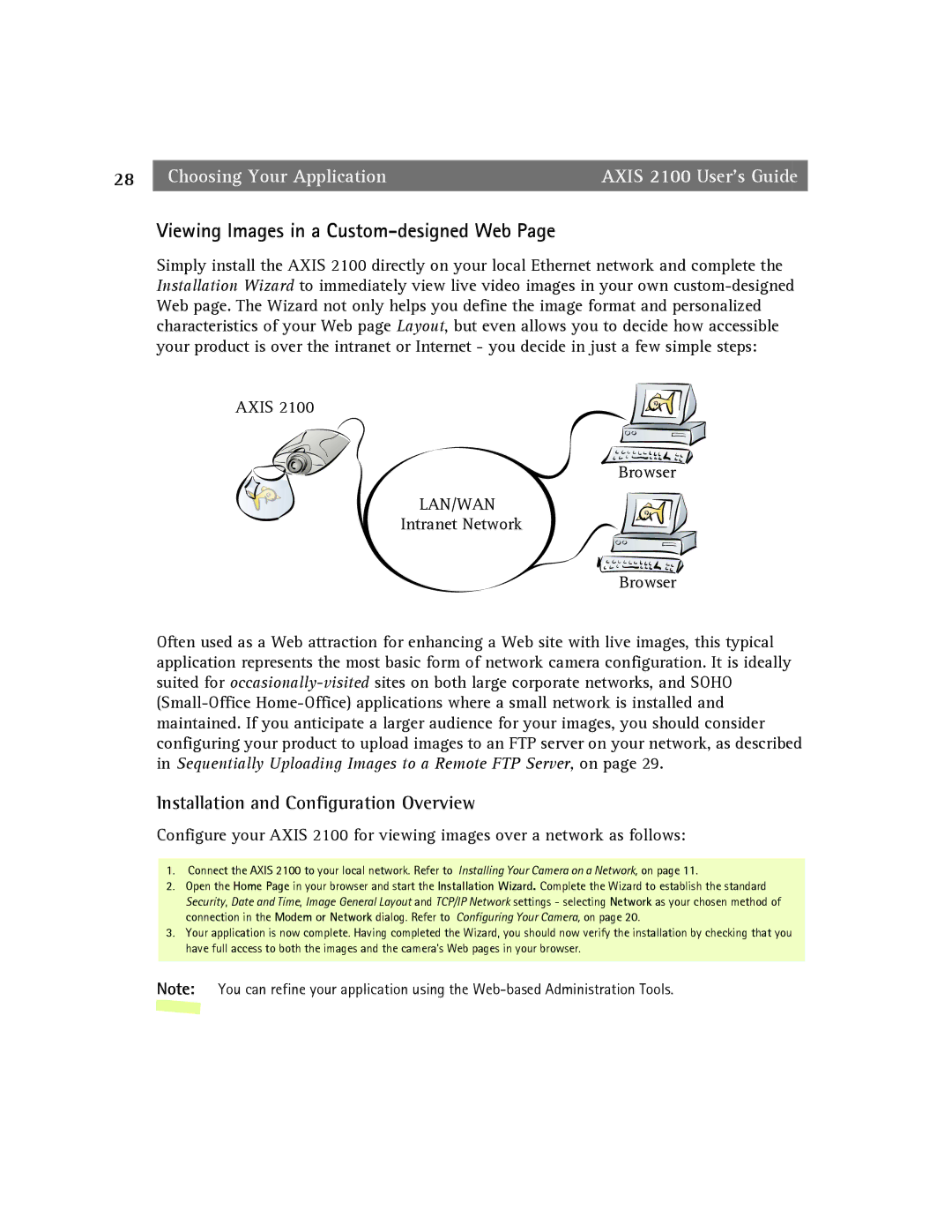 Axis Communications 2100 manual Viewing Images in a Custom-designed Web, Installation and Configuration Overview 