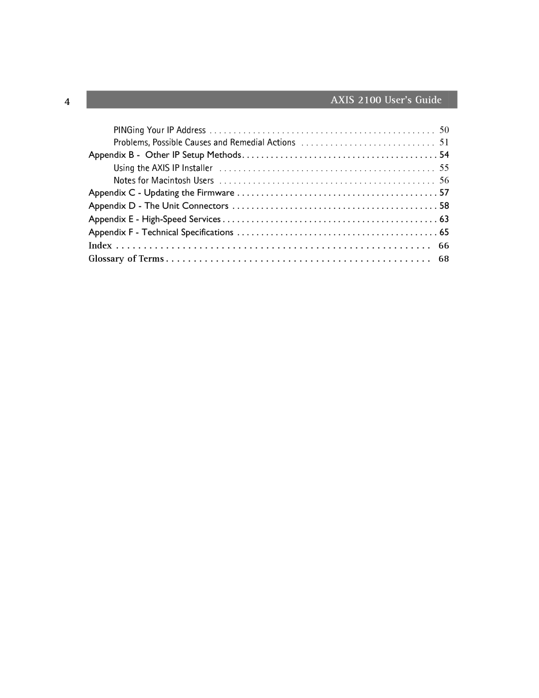 Axis Communications 2100 manual Index Glossary of Terms 