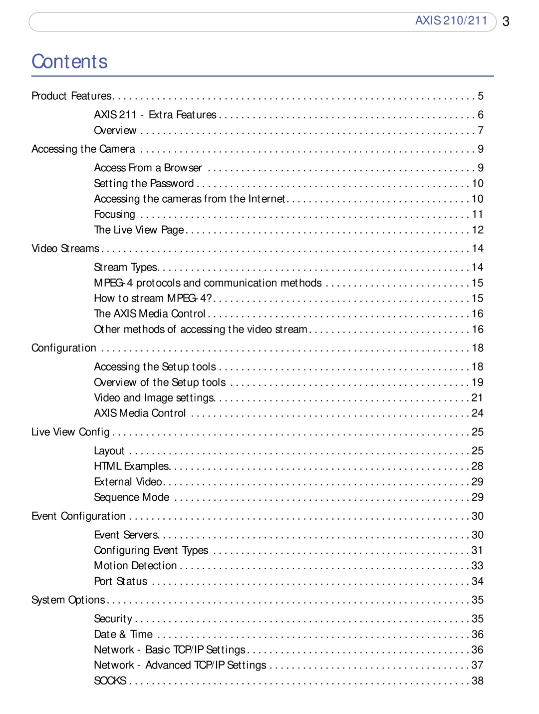 Axis Communications 210/211 user manual Contents 