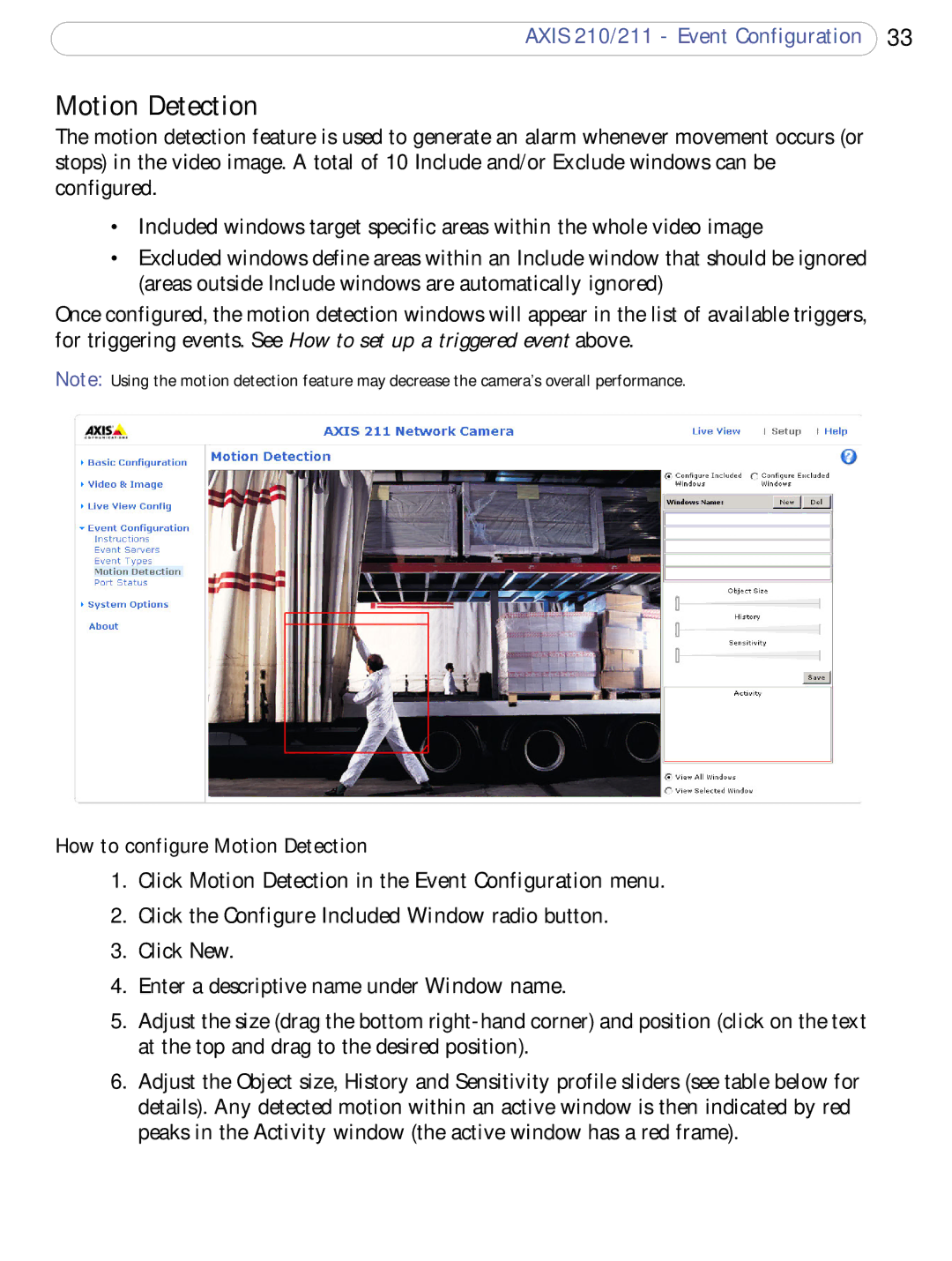 Axis Communications 210/211 user manual Motion Detection 