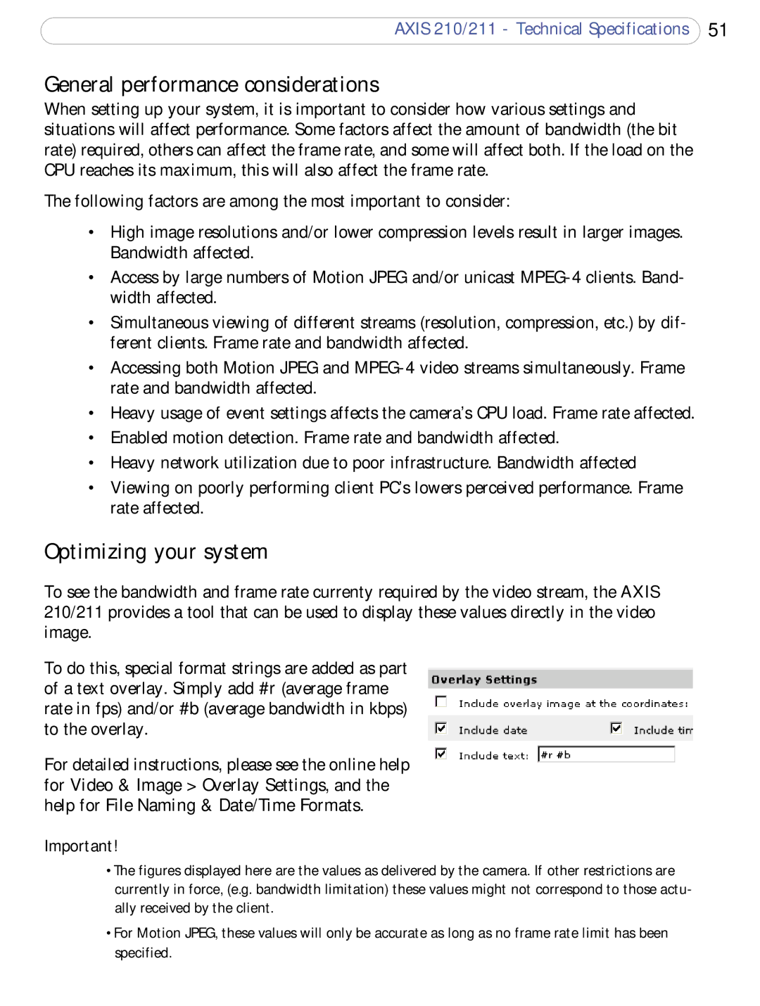 Axis Communications 210/211 user manual General performance considerations, Optimizing your system 