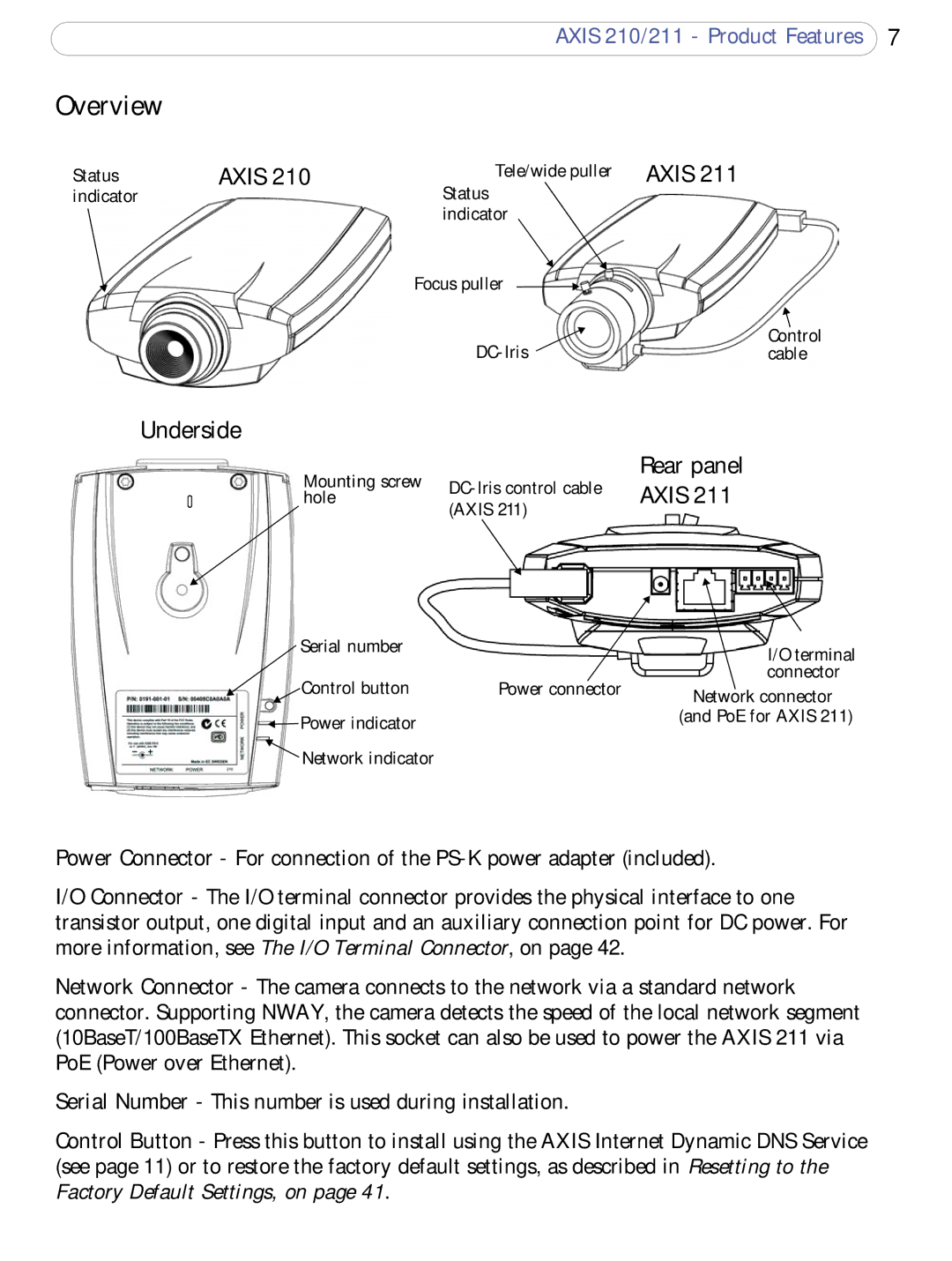 Axis Communications 210/211 user manual Overview, Axis 