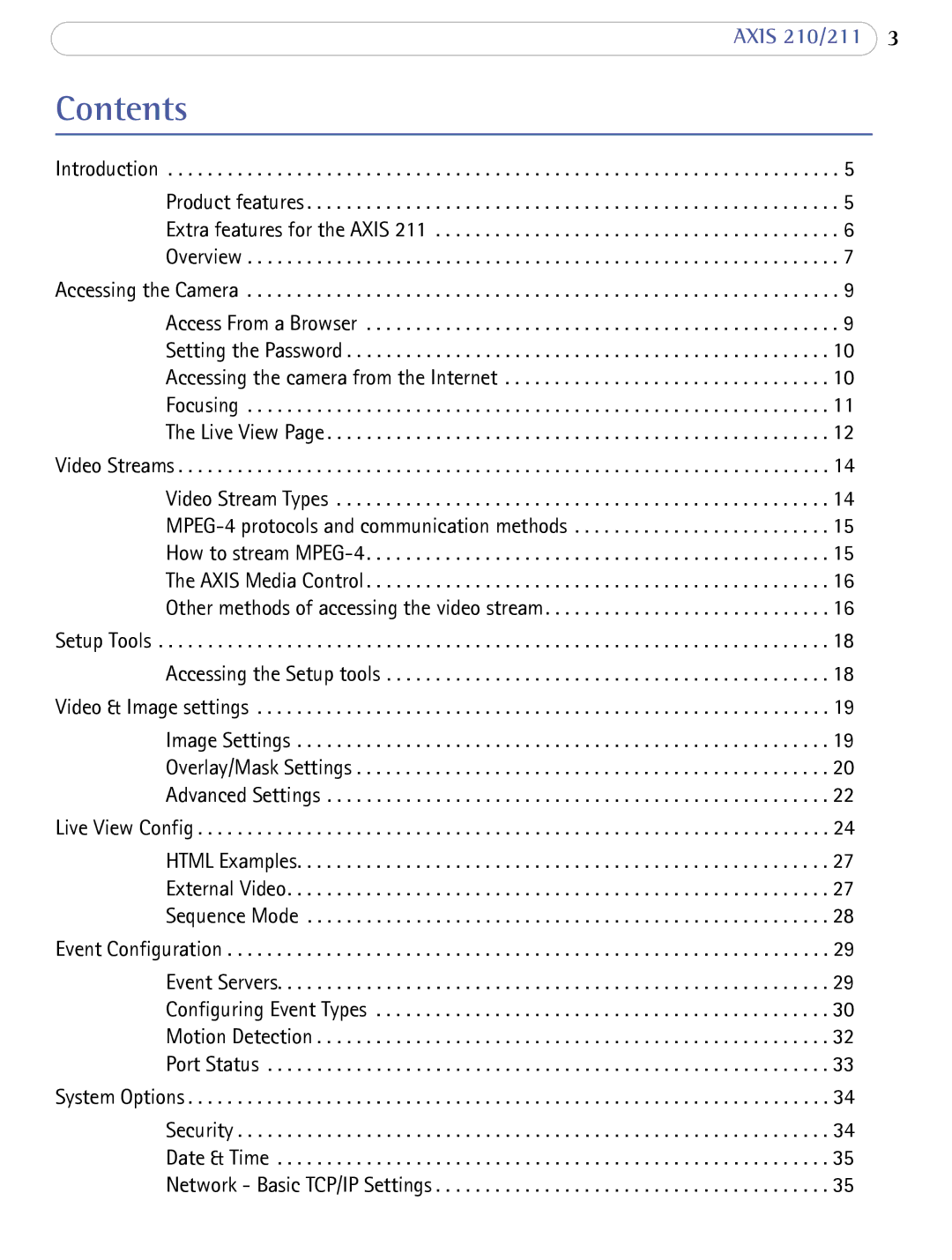 Axis Communications AXIS 210/211 Network Cameras user manual Contents 