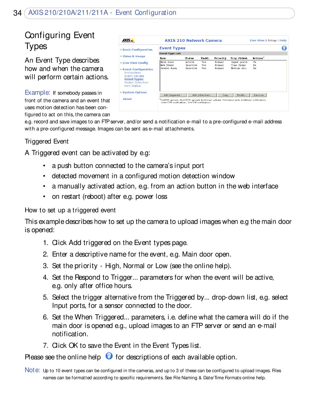 Axis Communications 211a, 210A user manual Configuring Event Types, Triggered Event, How to set up a triggered event 