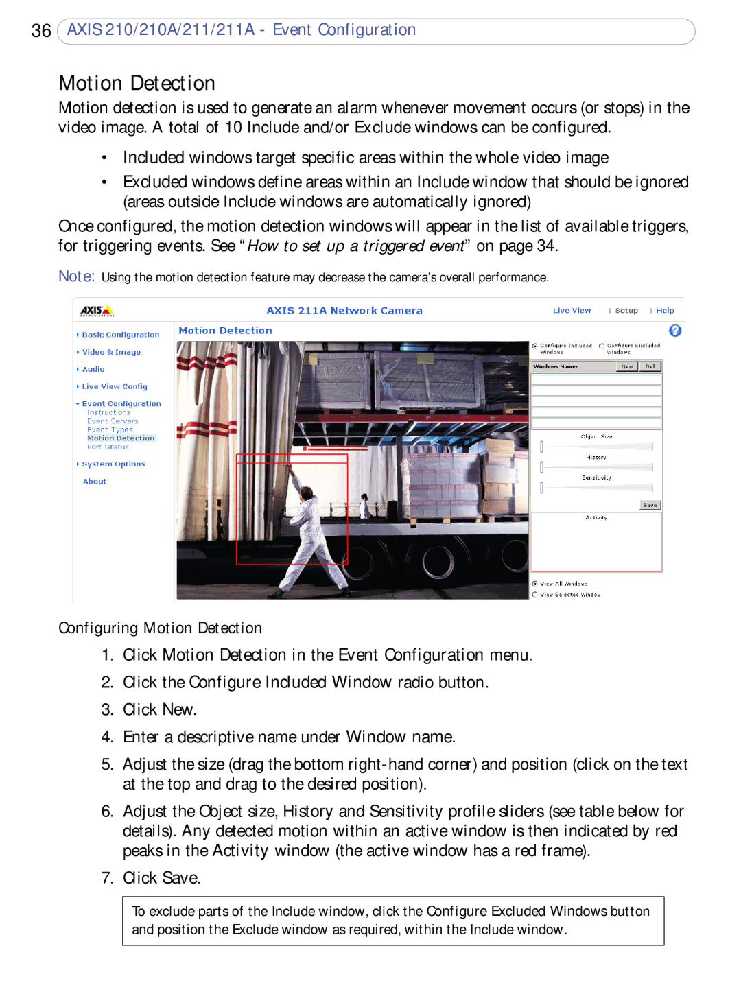 Axis Communications 211a, 210A user manual Motion Detection 