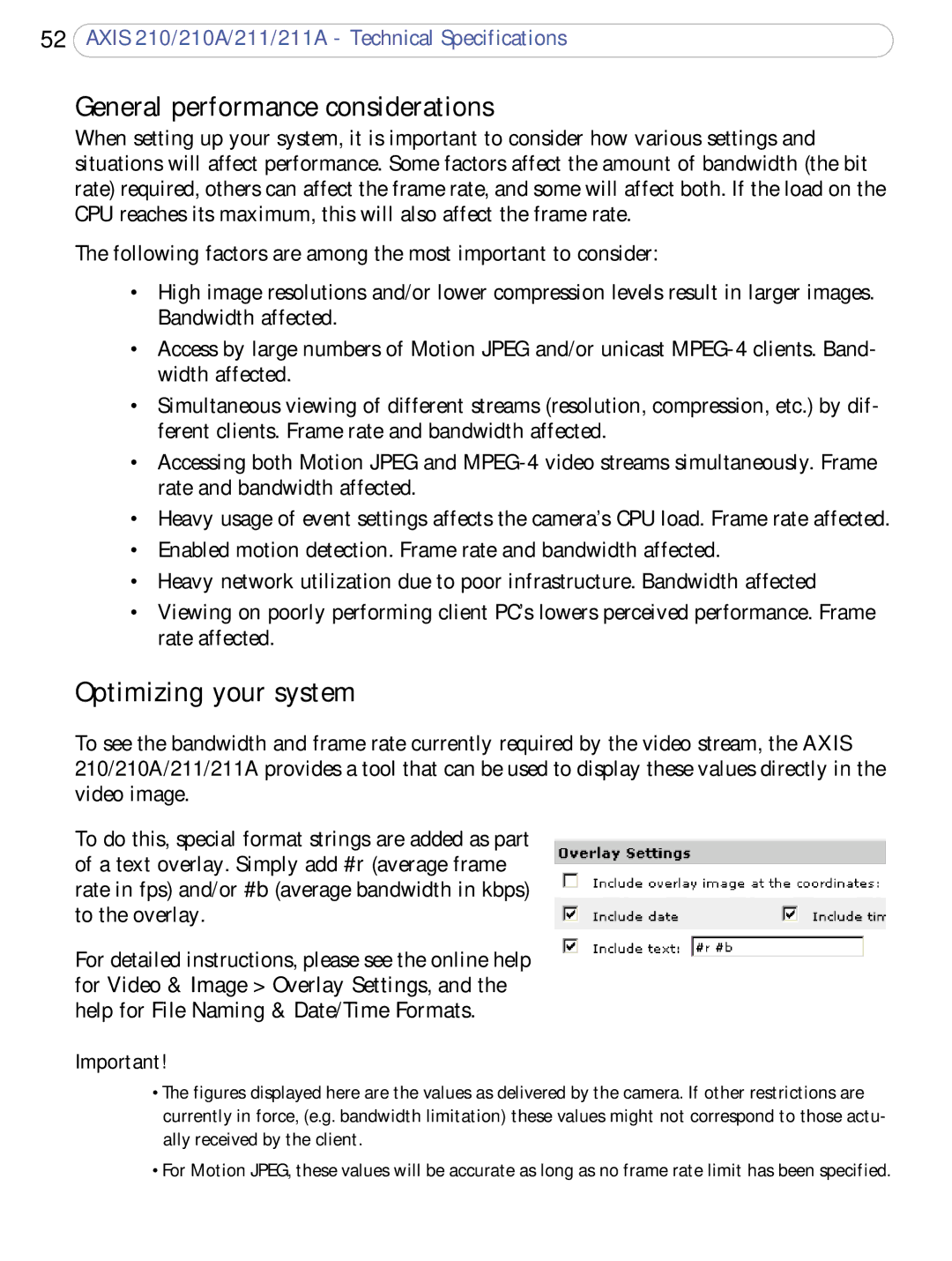 Axis Communications 211a, 210A user manual General performance considerations, Optimizing your system 