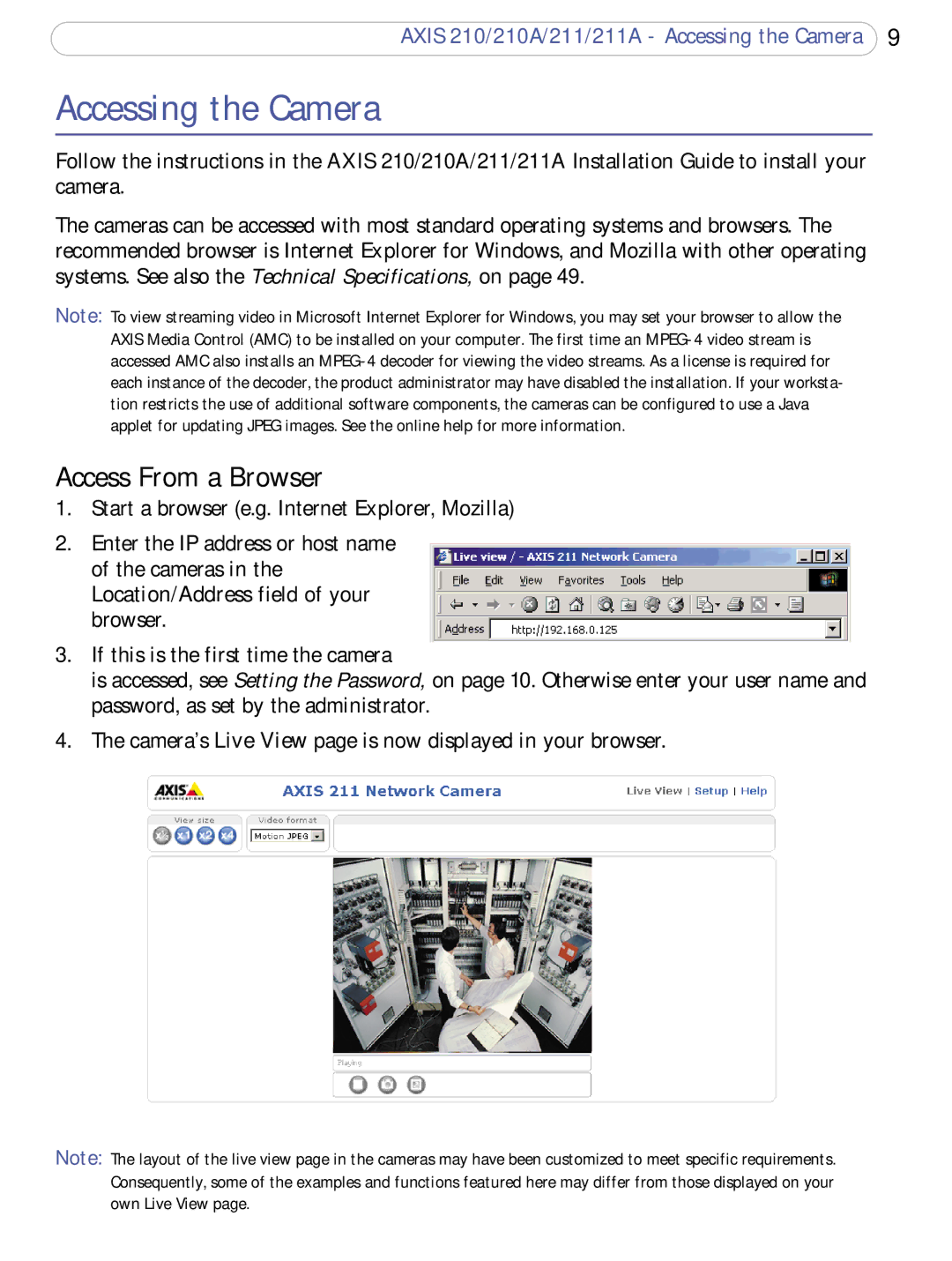 Axis Communications 211a, 210A user manual Accessing the Camera, Access From a Browser 