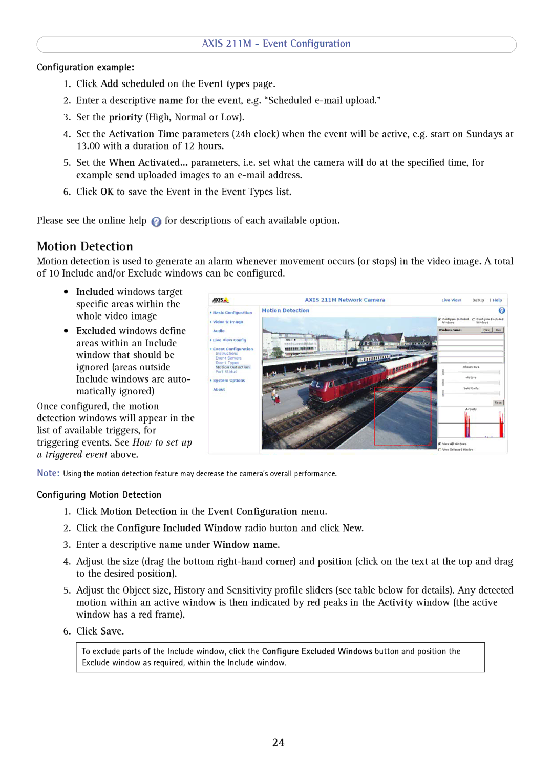 Axis Communications 211M user manual Motion Detection, Configuration example Click Add scheduled on the Event types 