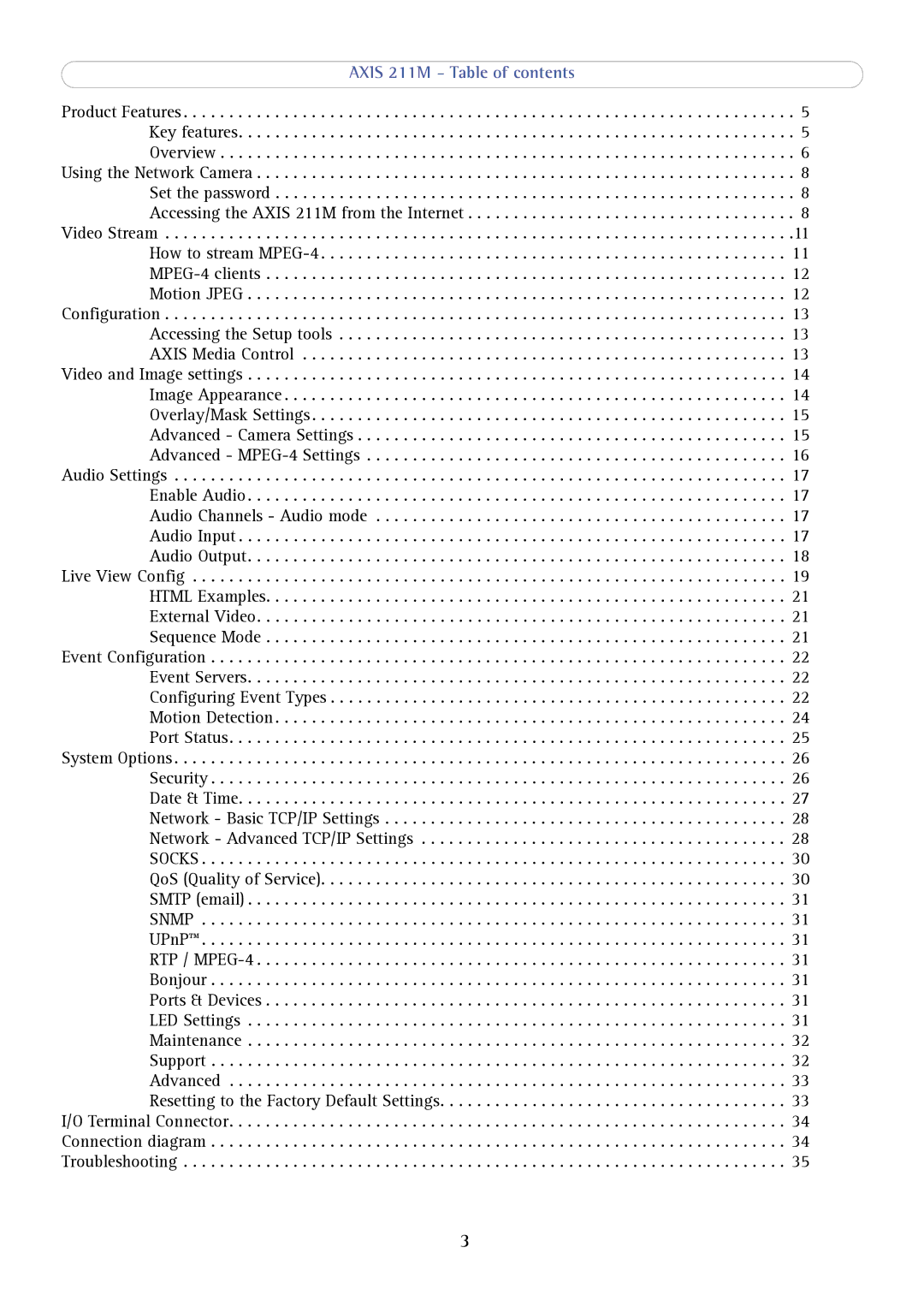 Axis Communications user manual Axis 211M Table of contents 