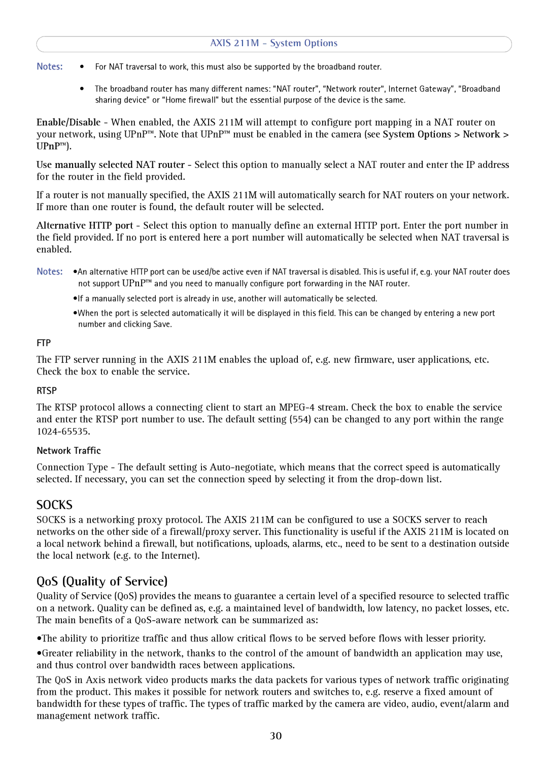 Axis Communications 211M user manual QoS Quality of Service, Network Traffic 