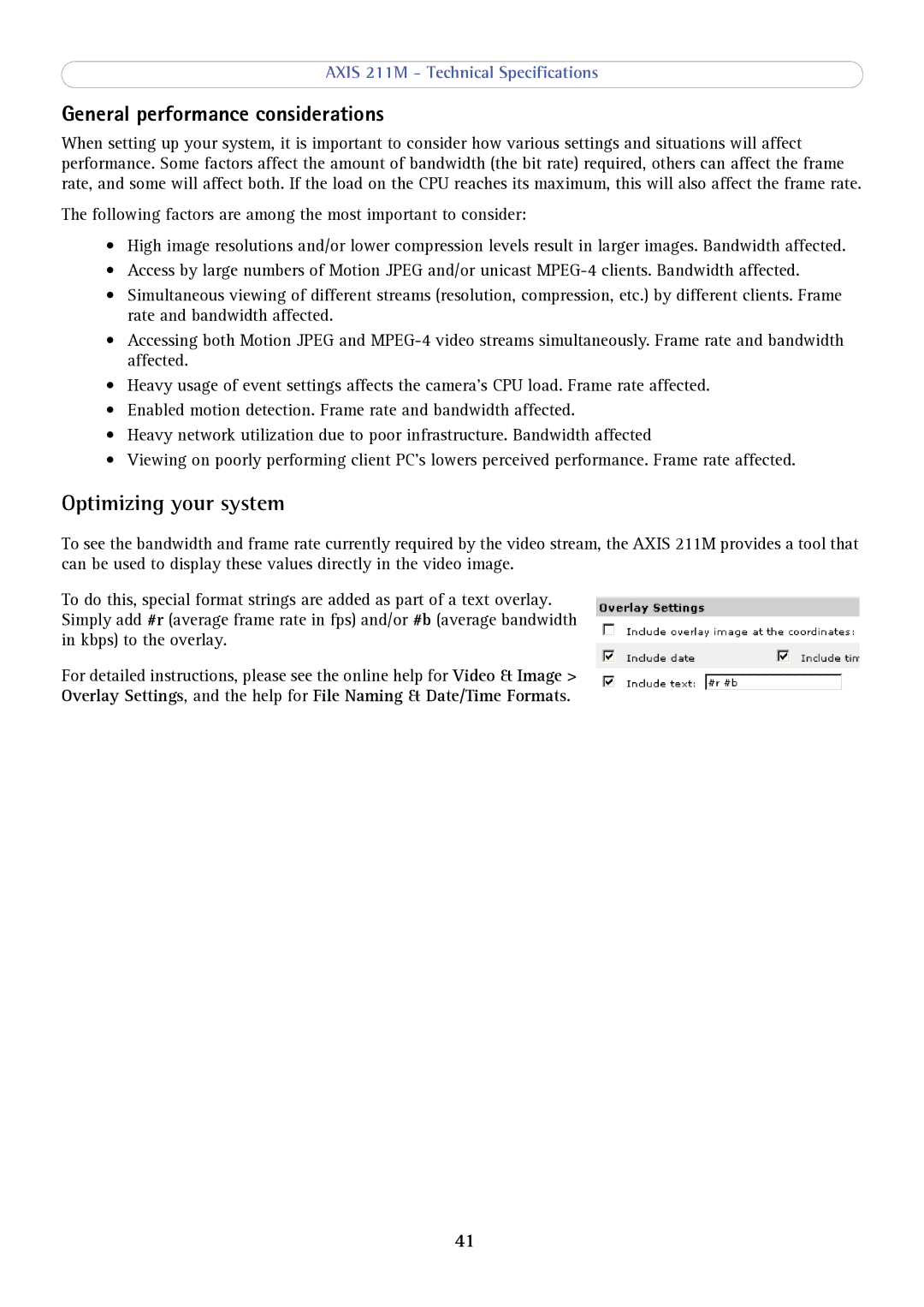 Axis Communications 211M user manual General performance considerations, Optimizing your system 