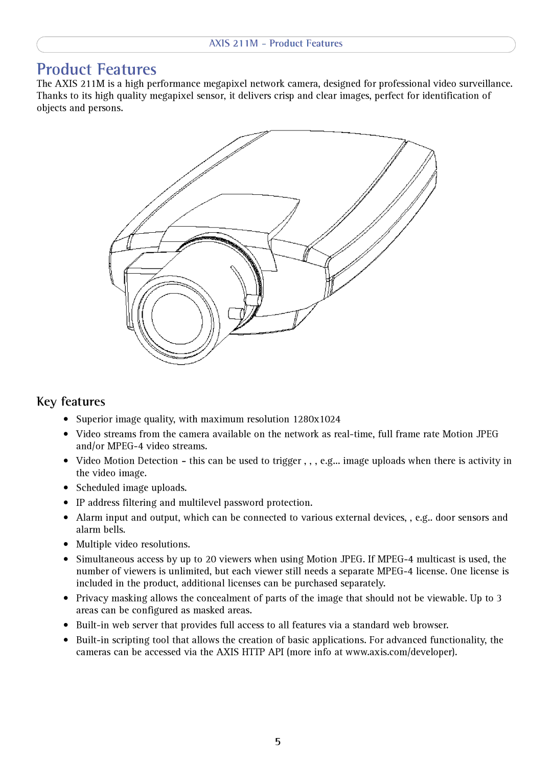 Axis Communications 211M user manual Product Features, Key features 