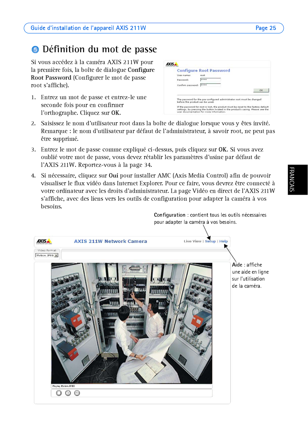 Axis Communications 211W manual Définition du mot de passe 