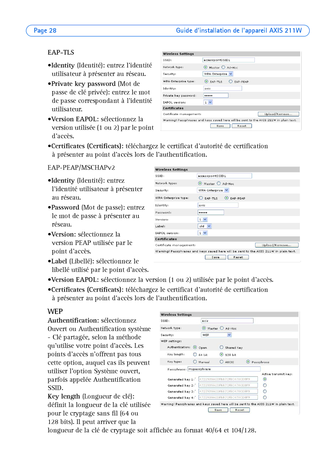 Axis Communications 211W manual Authentification sélectionnez 