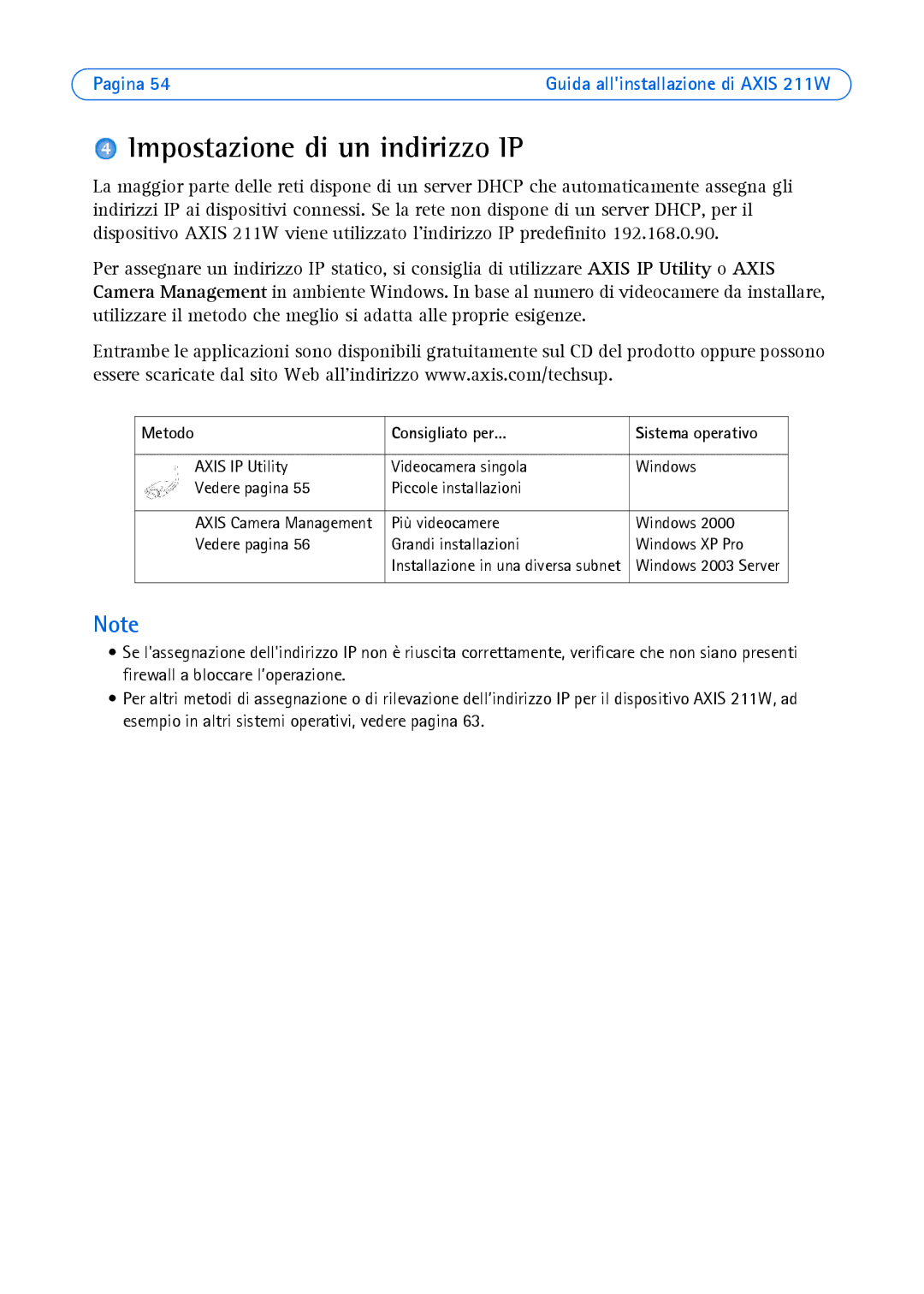 Axis Communications 211W manual Impostazione di un indirizzo IP, Metodo Consigliato per… 