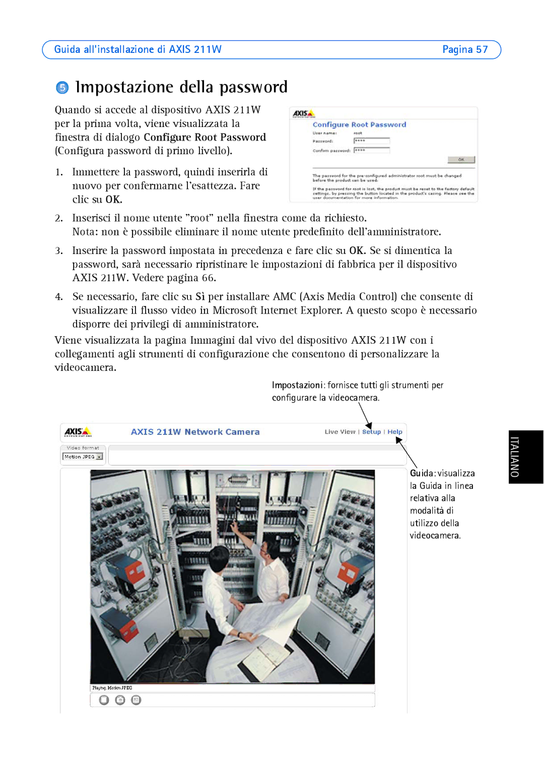 Axis Communications 211W manual Impostazione della password 