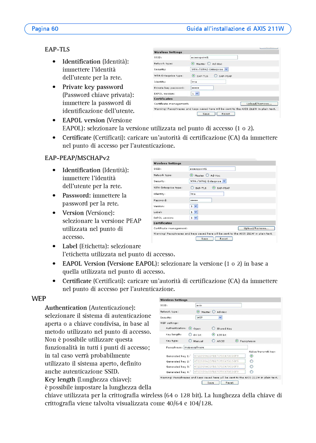 Axis Communications 211W manual Eapol version Versione 